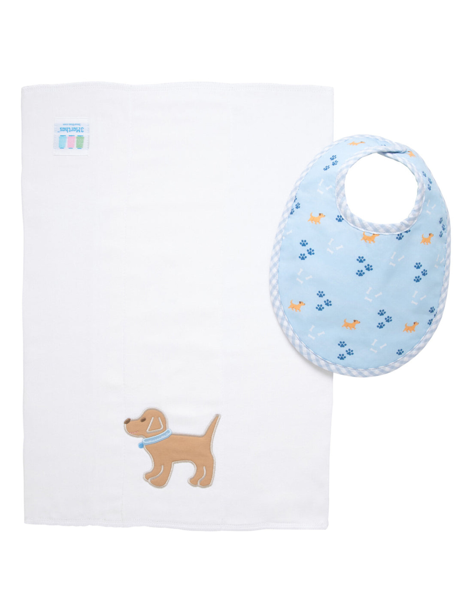 3 Marthas 3M boxed burp/bib set blue puppy