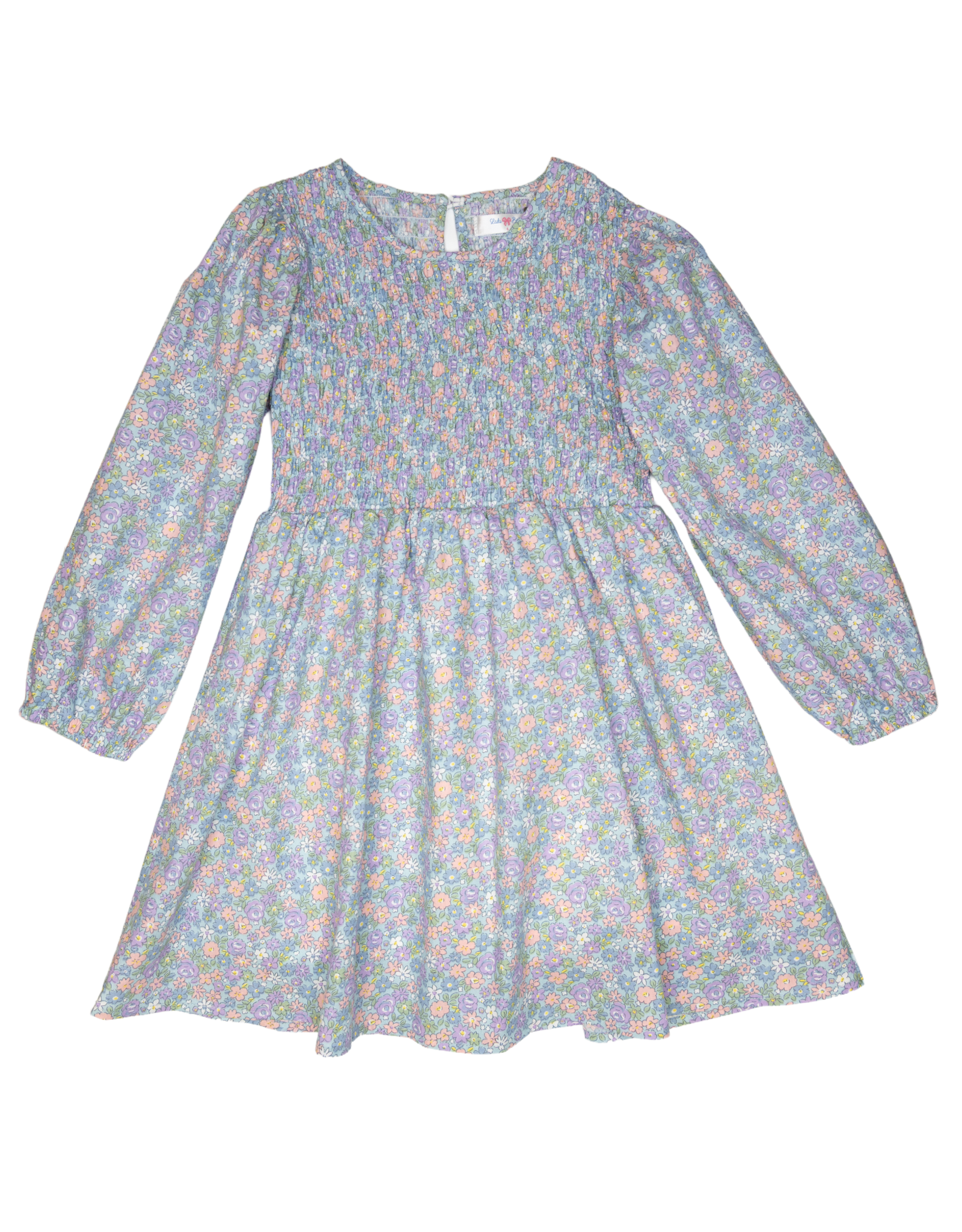 Lulu Bebe LBF25 Emily Blue Floral Smocked Bodice Dress