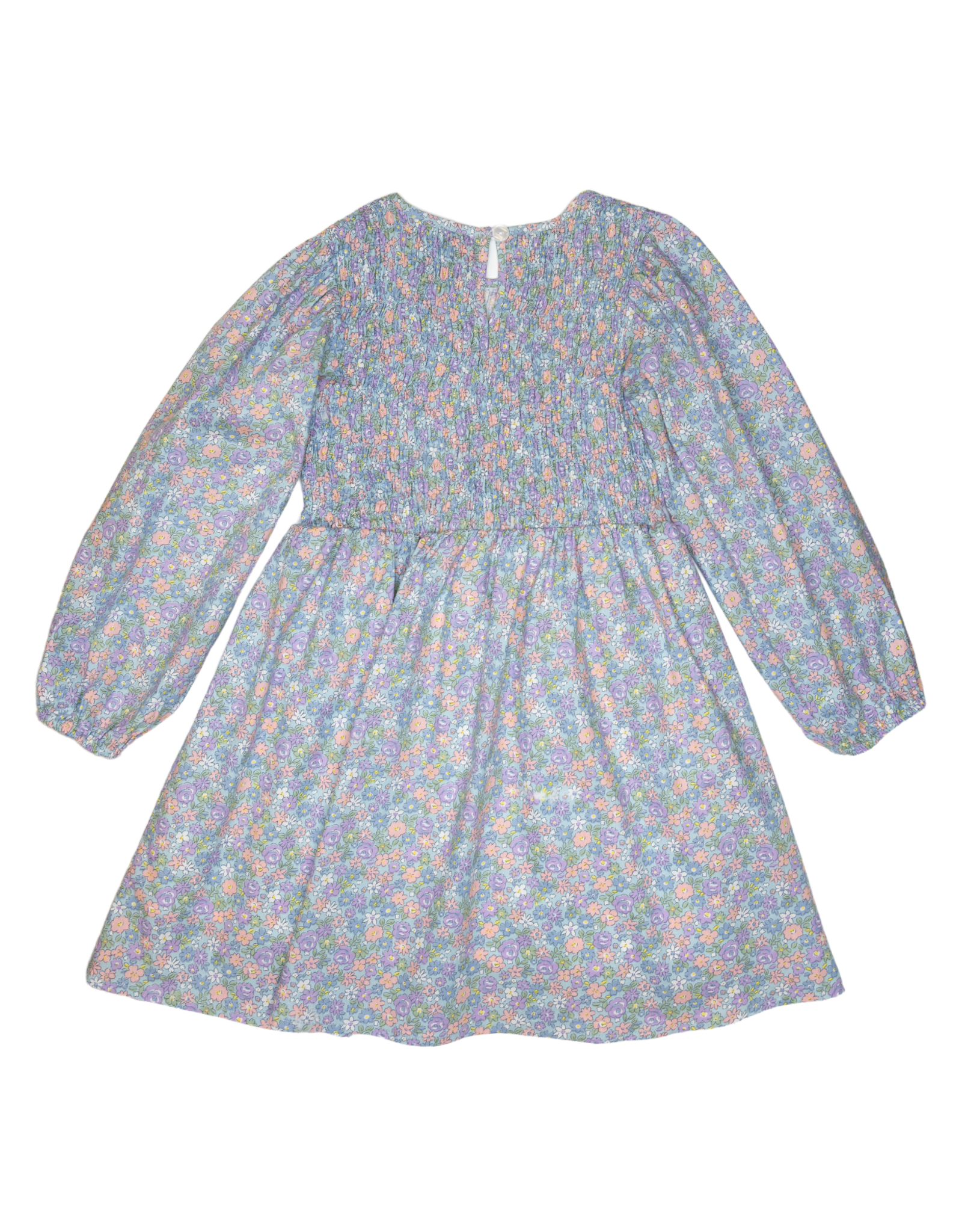 Lulu Bebe LBF25 Emily Blue Floral Smocked Bodice Dress