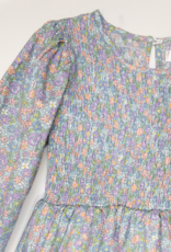 Lulu Bebe LBF25 Emily Blue Floral Smocked Bodice Dress