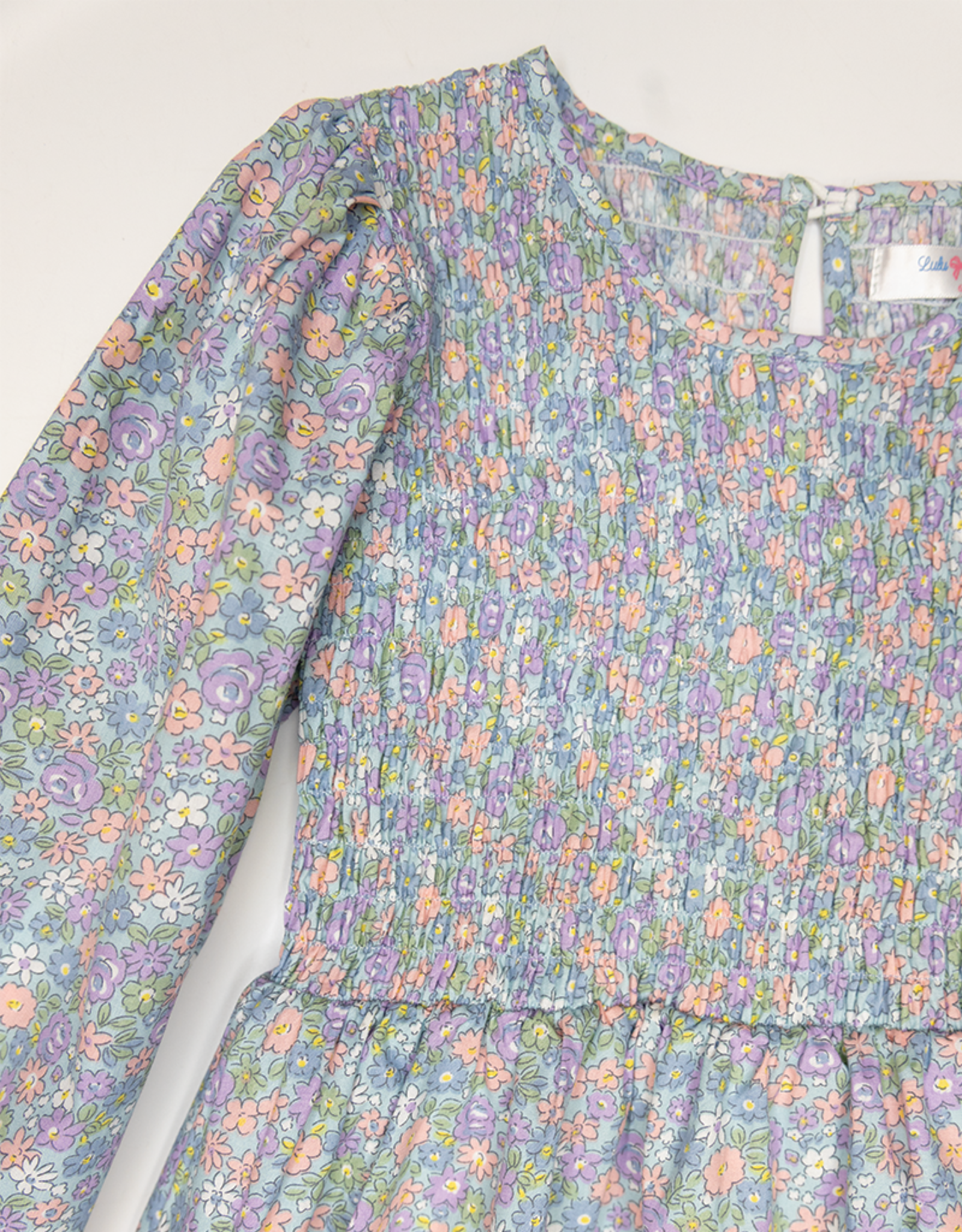 Lulu Bebe LBF25 Emily Blue Floral Smocked Bodice Dress
