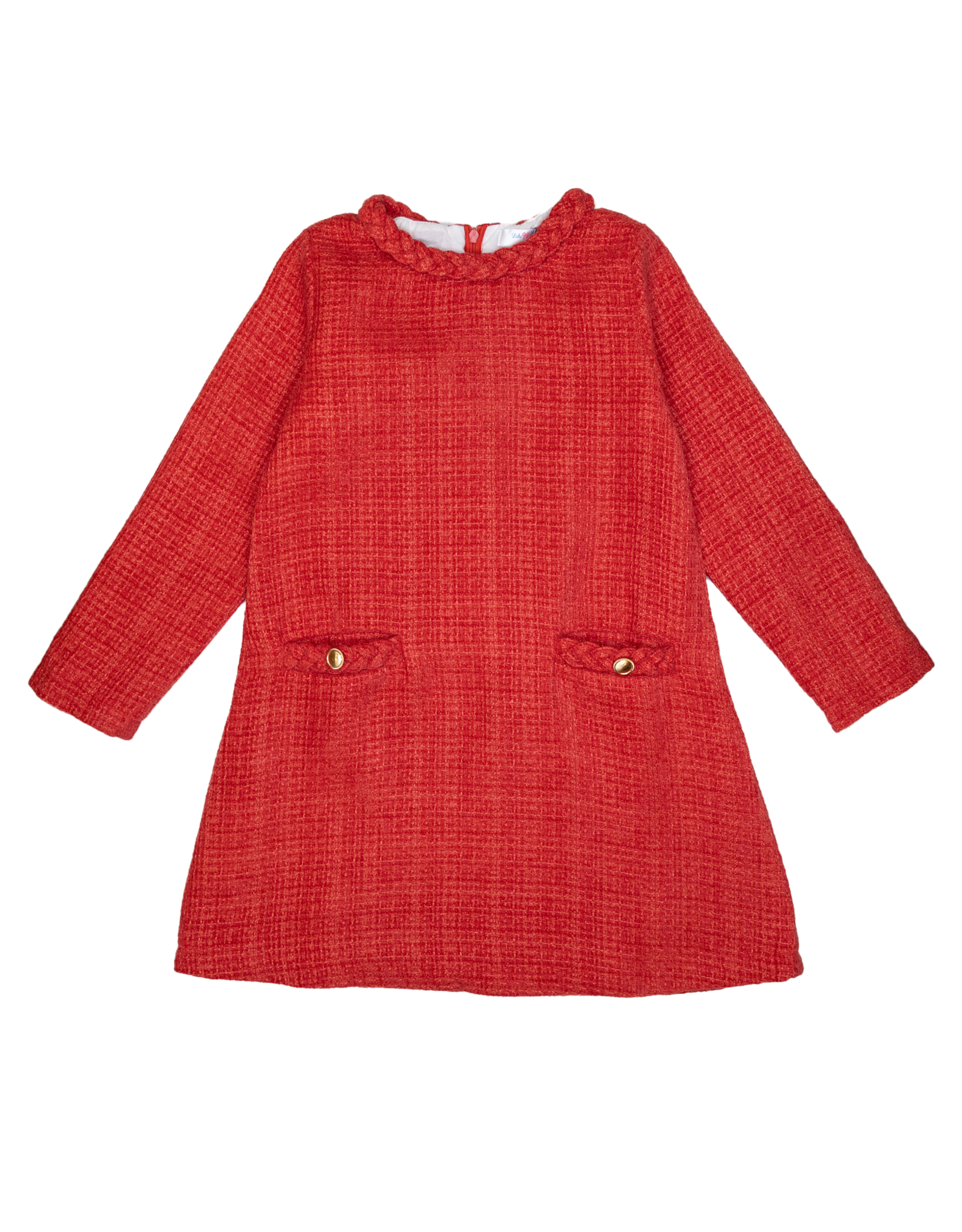 Lulu Bebe LBF25 Audrey Red Tweed Braided Dress