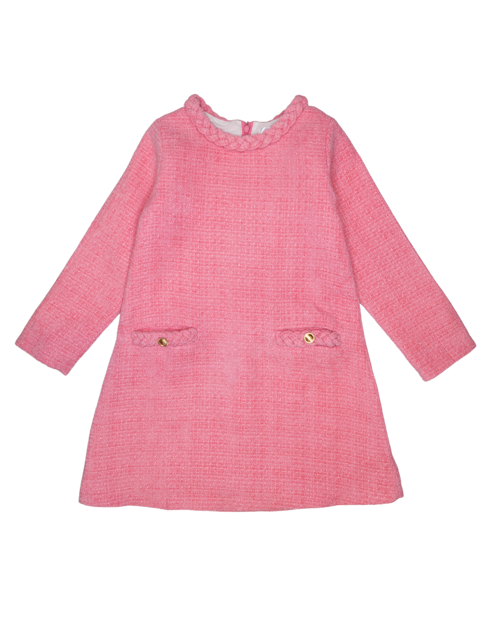 Lulu Bebe LBF25 Audrey Pink Tweed Braided Dress