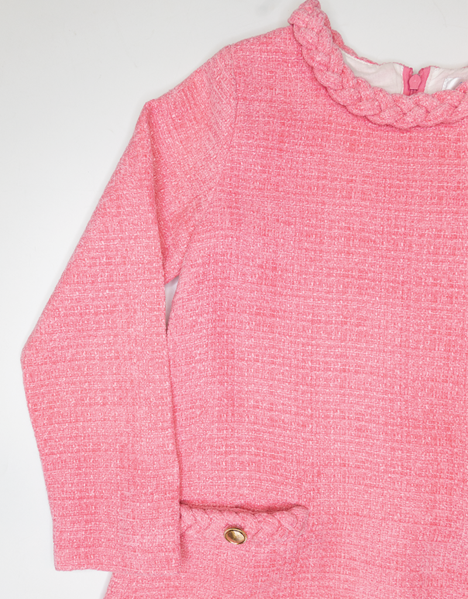 Lulu Bebe LBF25 Audrey Pink Tweed Braided Dress