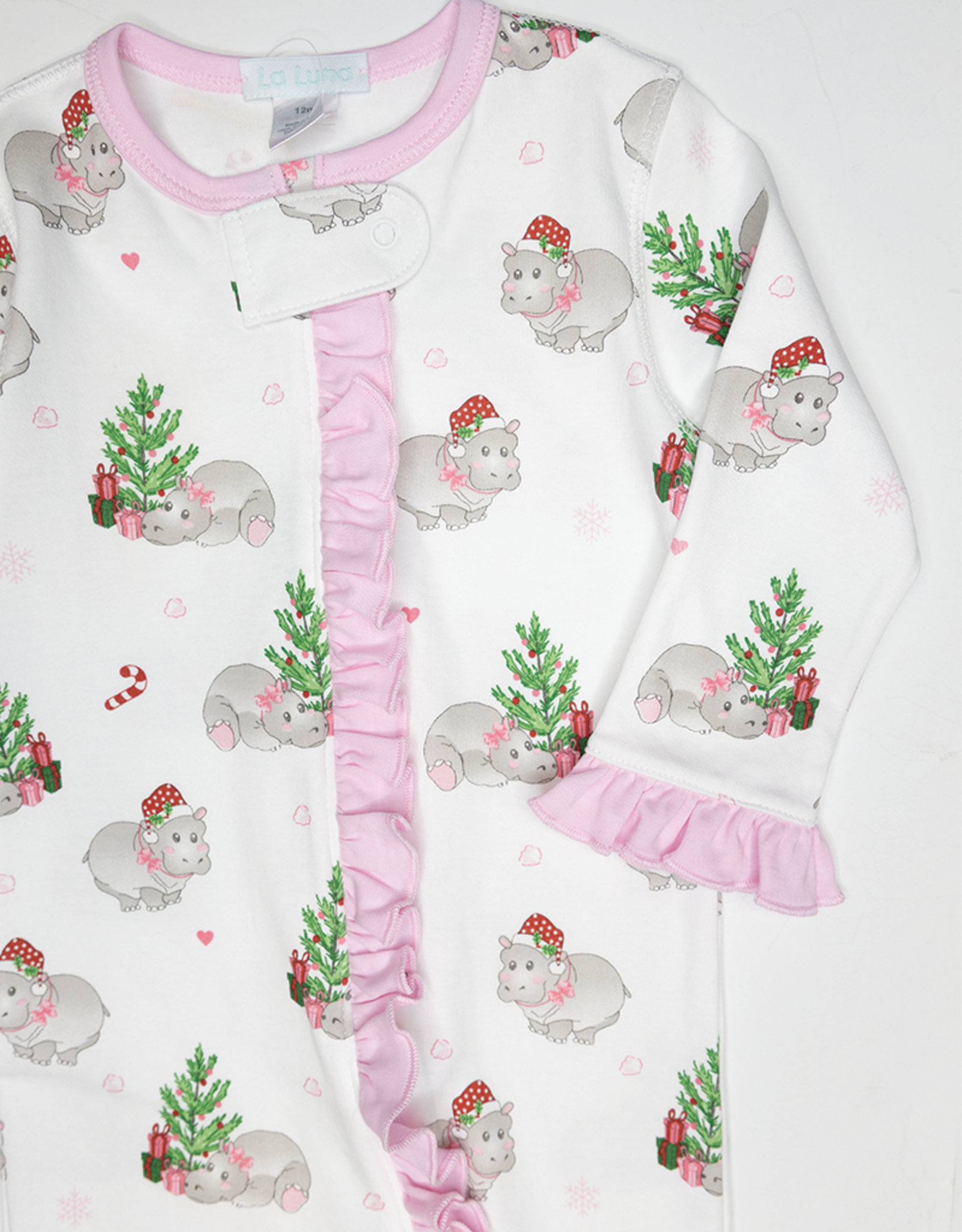 Lulu Bebe LBF25 Pink Hippo Christmas Footless