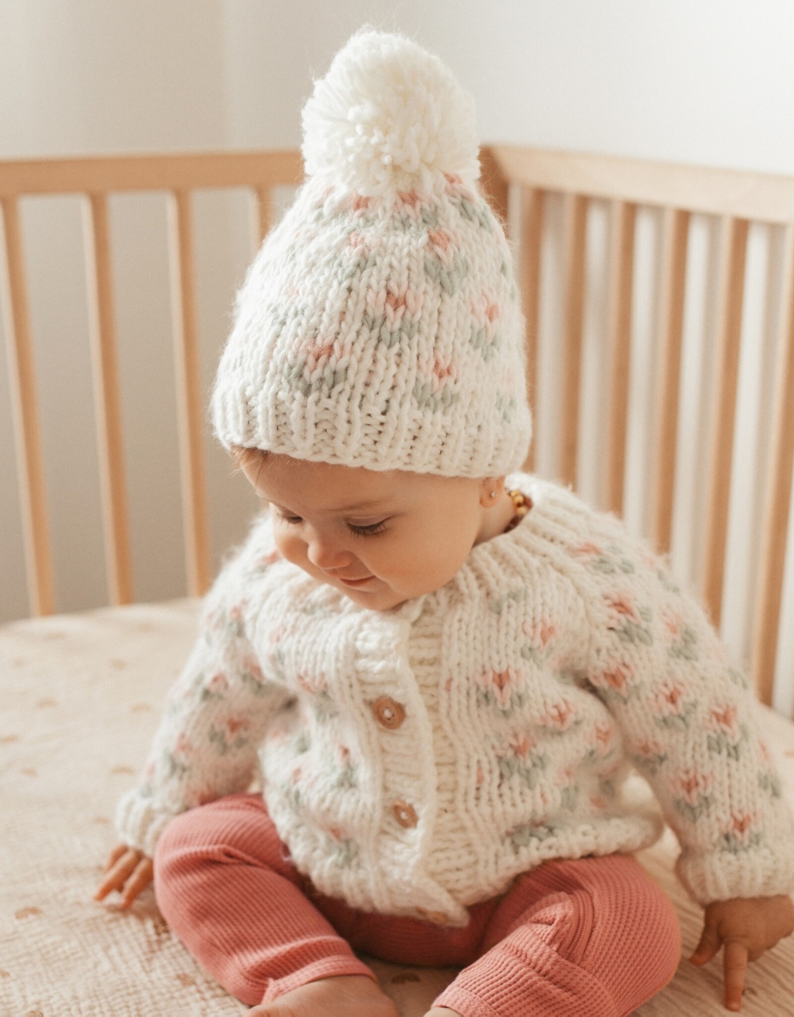 Huggalugs Bitty Blooms White Cardigan