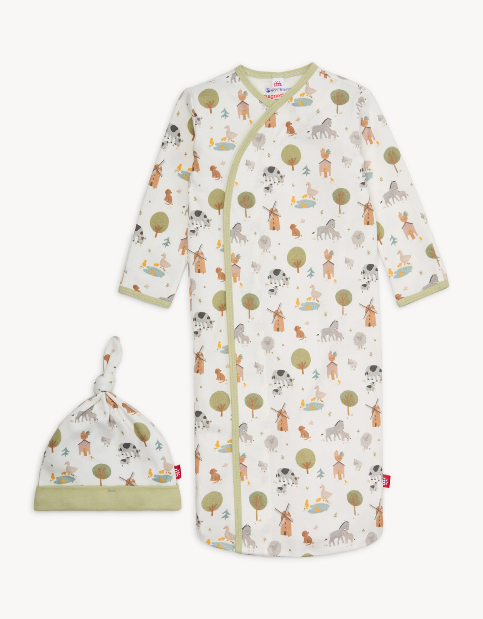 Magnetic Me MM Organic Cotton Gown/Hat Set Funny Farm