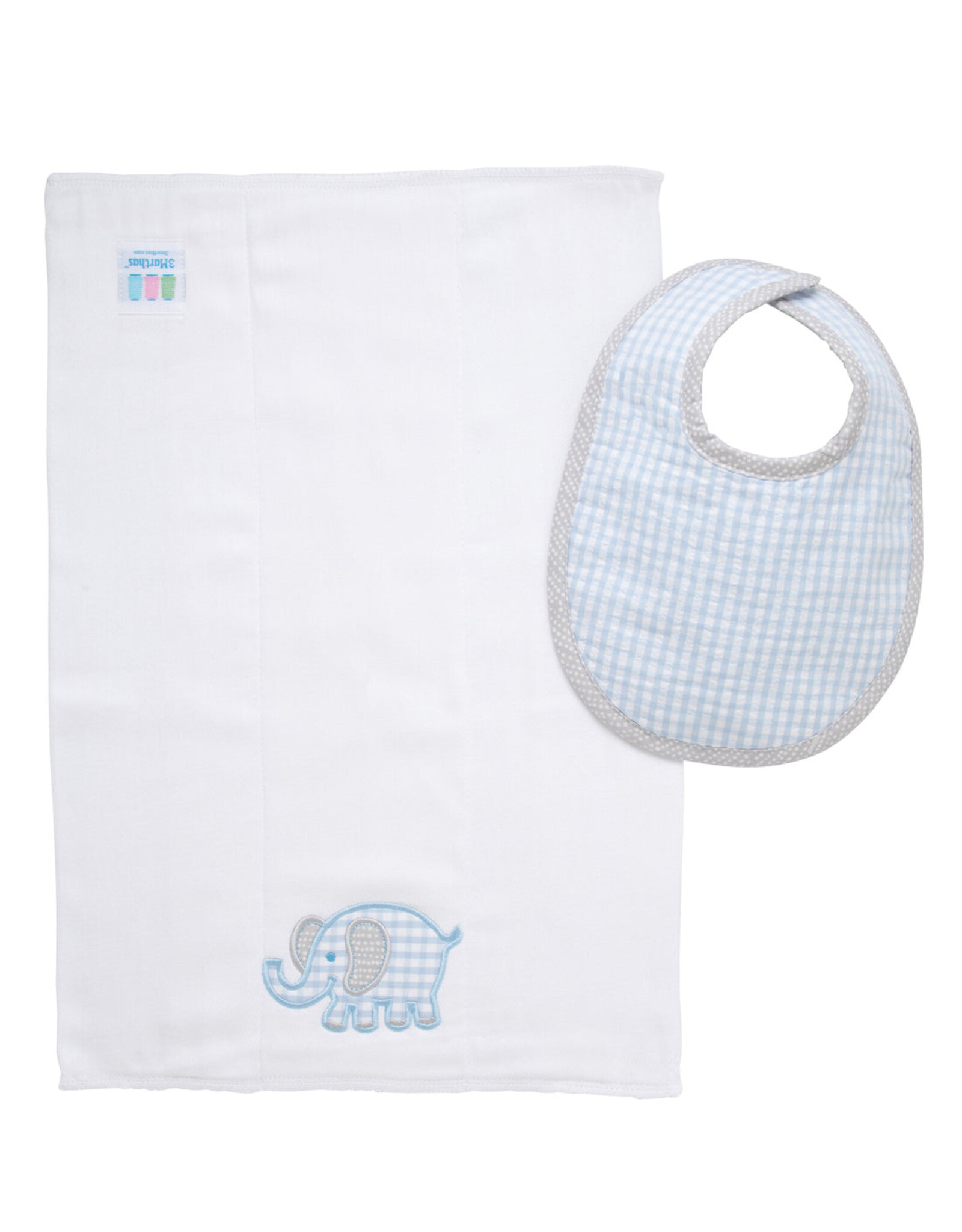 3 Marthas 3M Boxed Burp/Bib Set Blue Elephant