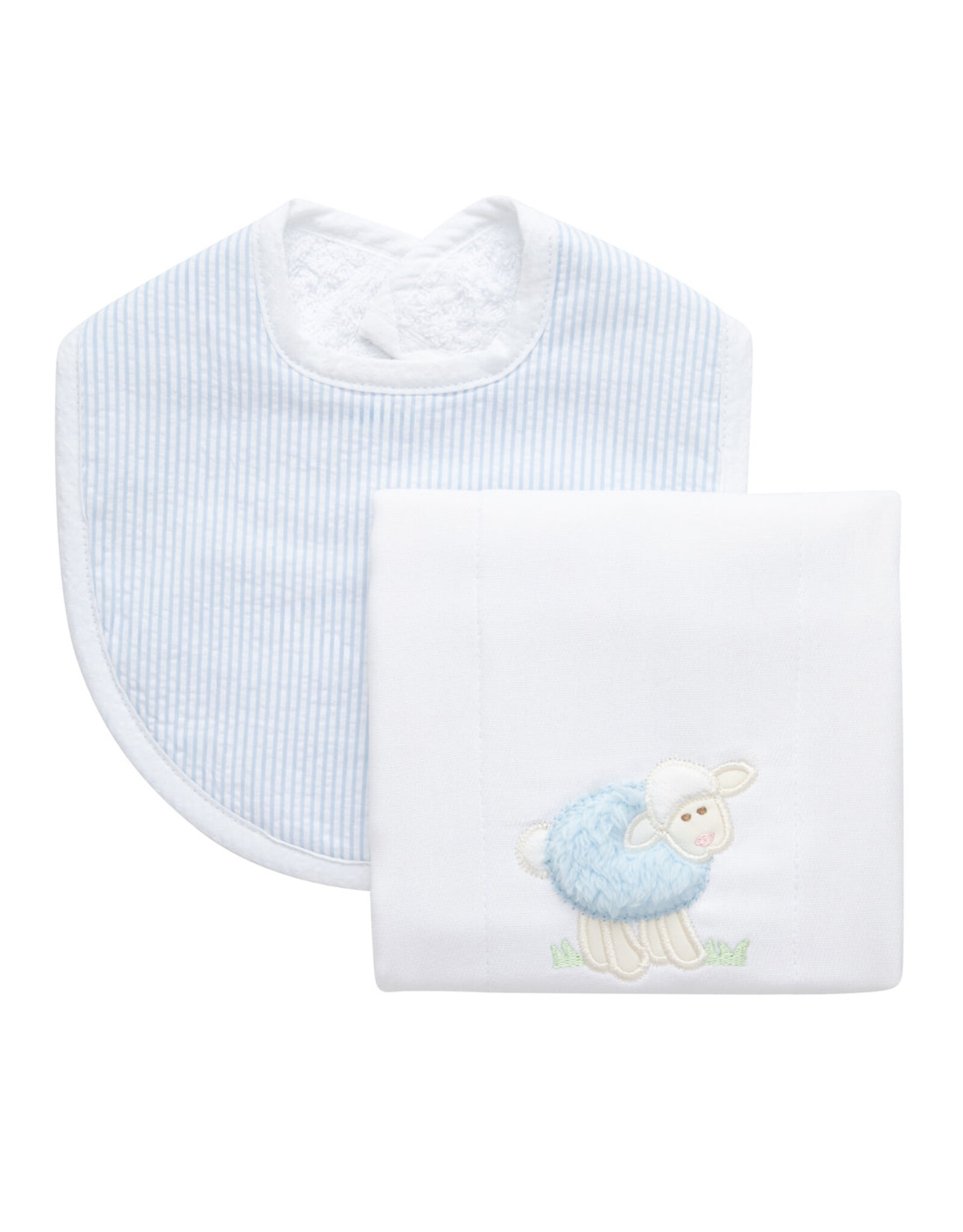 3 Marthas 3M boxed burp/bib set blue lamb