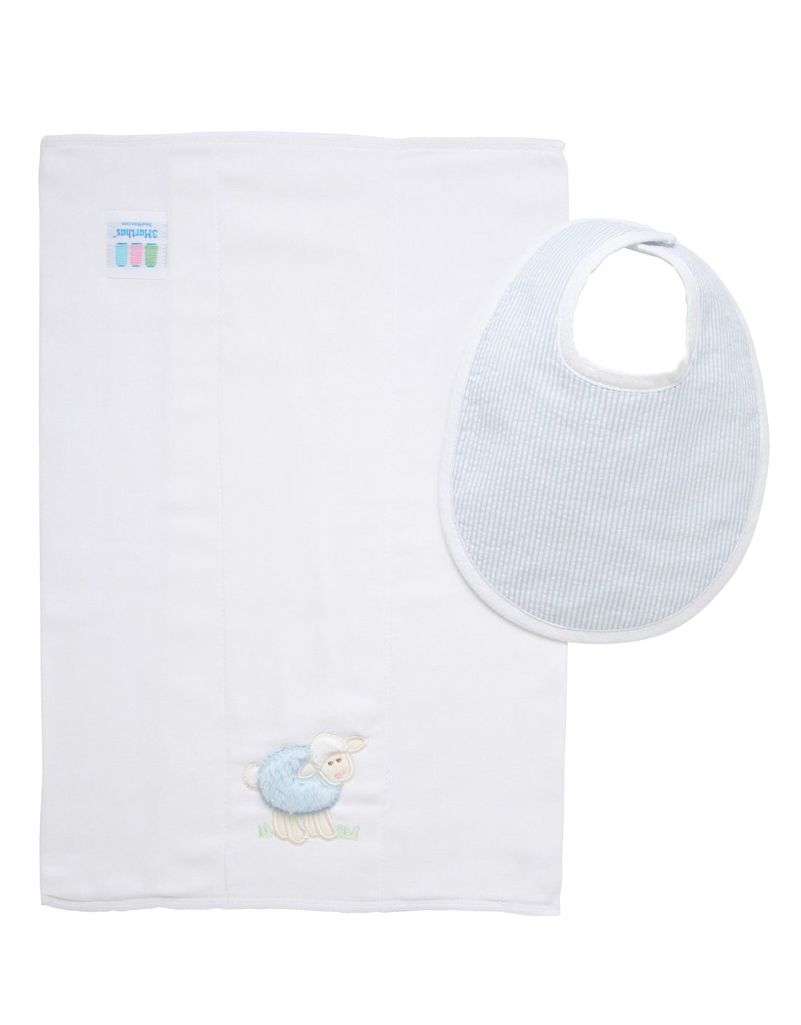 3 Marthas 3M boxed burp/bib set blue lamb