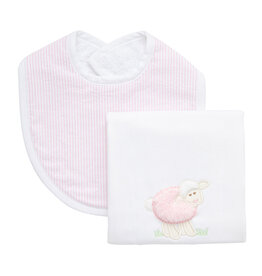 3 Marthas Boxed Burp/Bib Set Pink Lamb