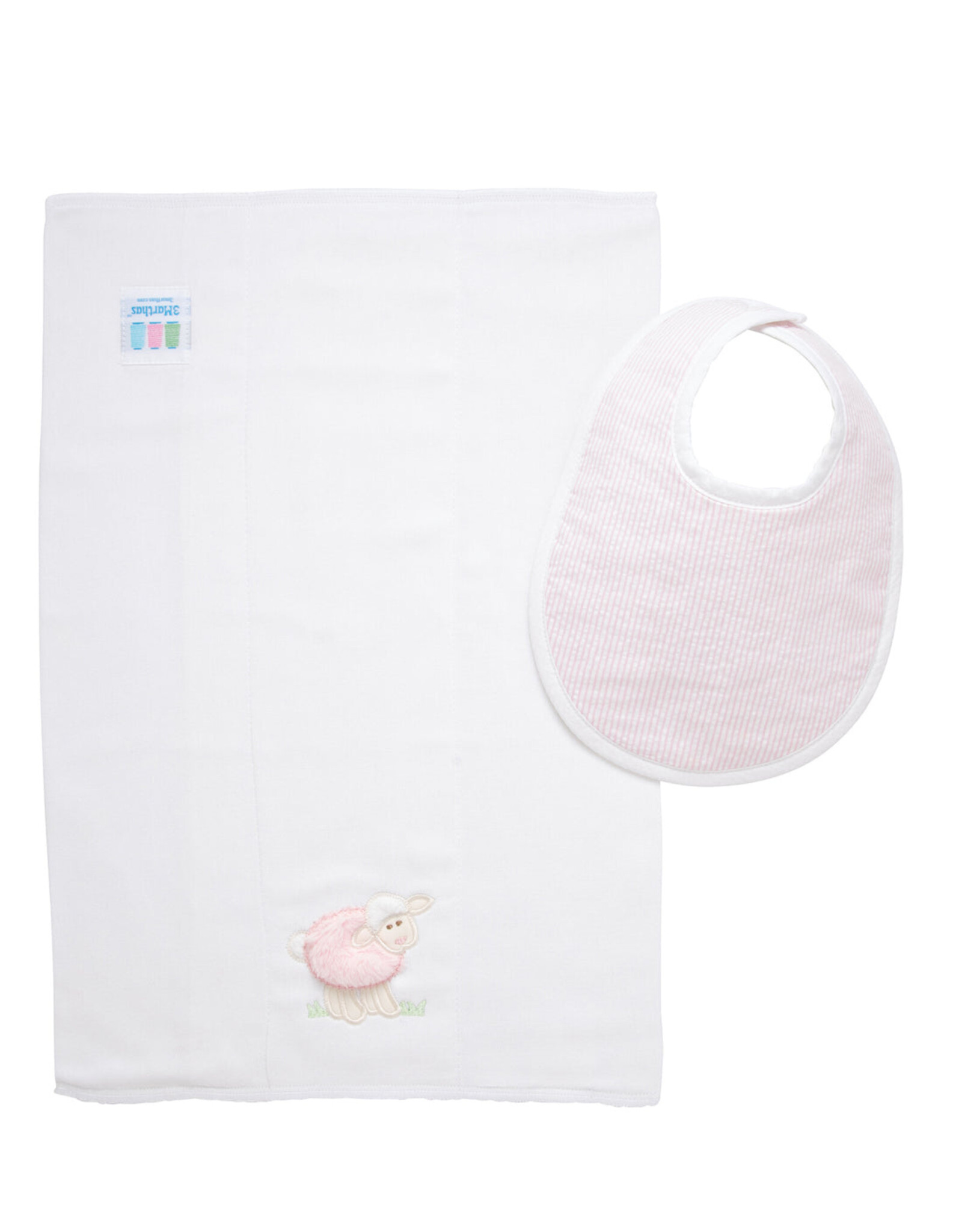 3 Marthas 3M Boxed Burp/Bib Set Pink Lamb