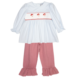 Three Sisters Santa Smocked Ruffle Pant Set