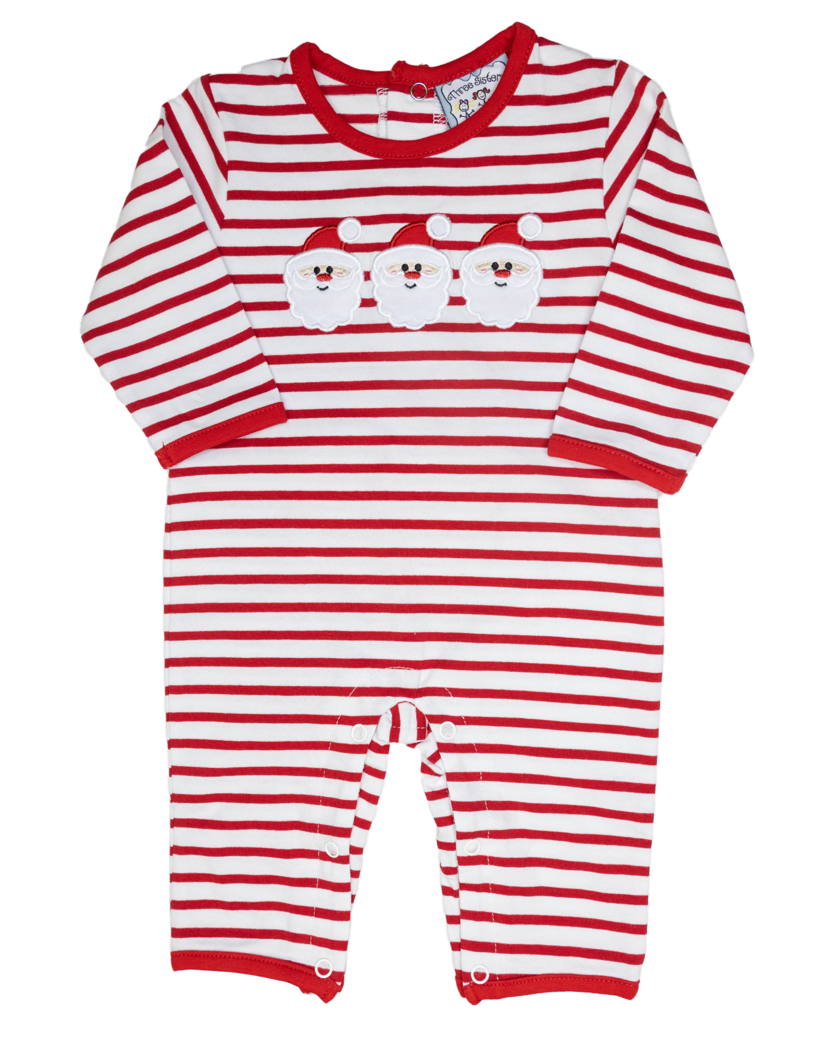 Three Sisters 801 Red Stripe Santa Applique Romper