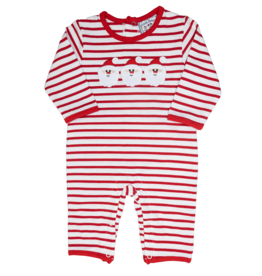 Three Sisters Red Stripe Santa Applique Romper