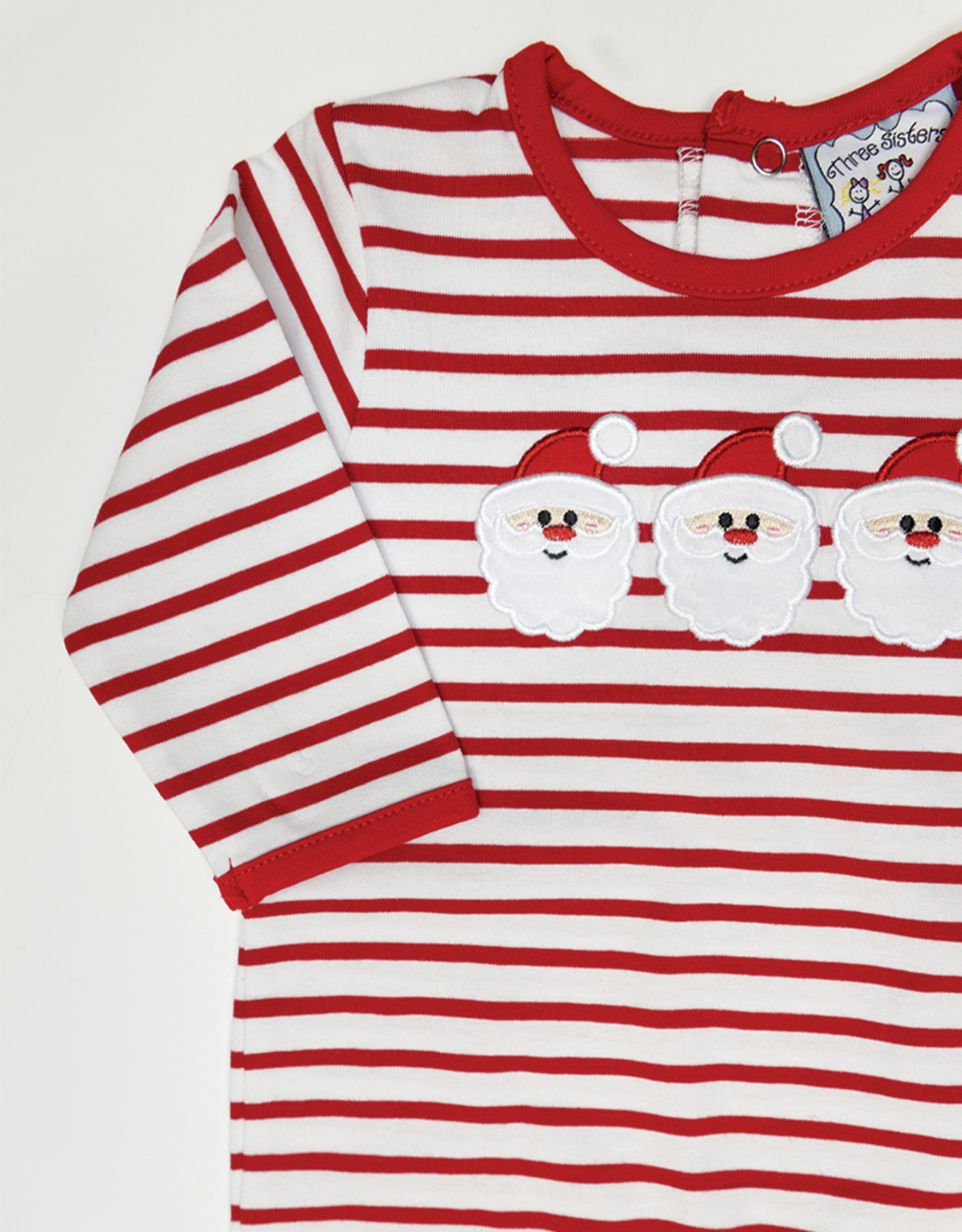 Three Sisters 801 Red Stripe Santa Applique Romper