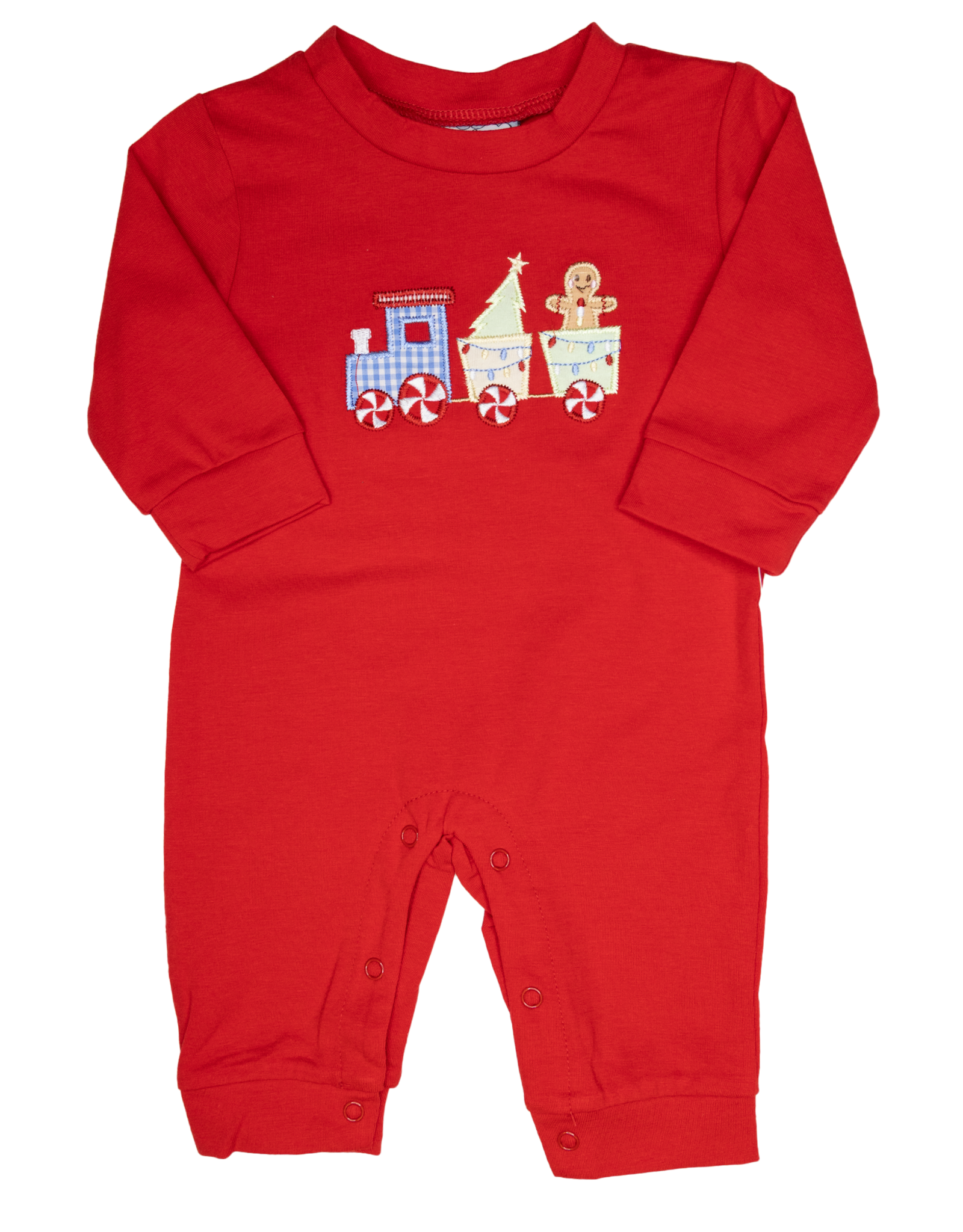 Three Sisters 812 Christmas Train Applique Romper