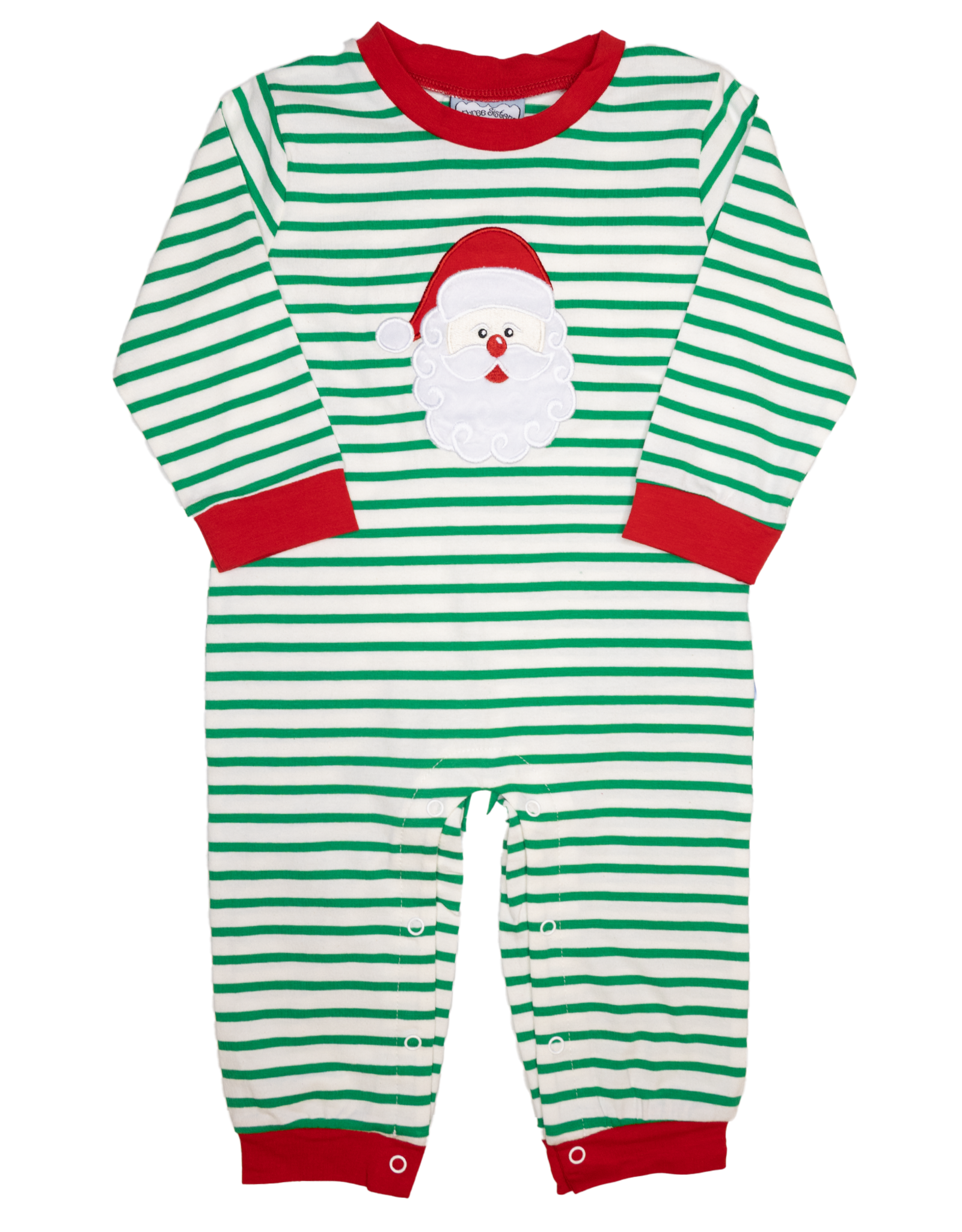 Three Sisters 760 Green Stripe Santa Applique Romper