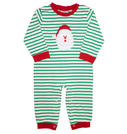 Three Sisters Green Stripe Santa Applique Romper