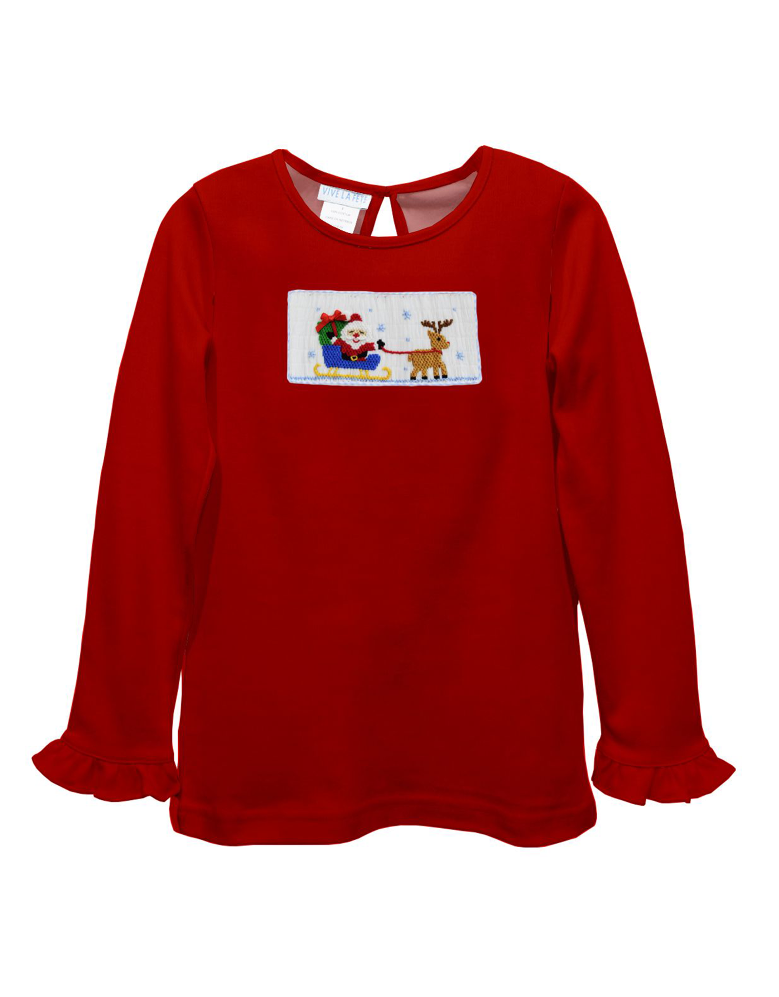Vive la Fete VFF25 Red Santa Sleigh Ruffle Smocked Shirt