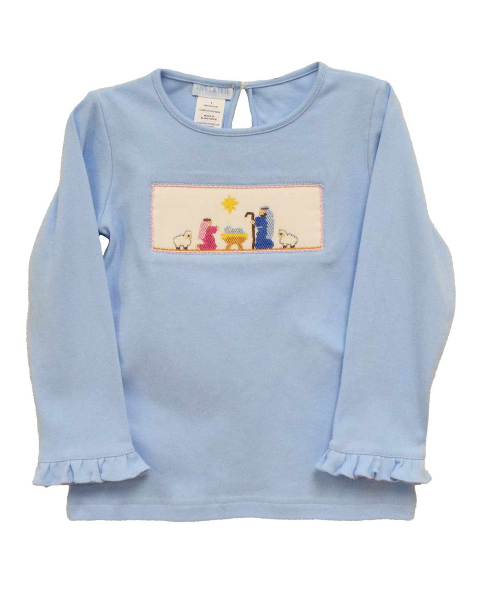 Vive la Fete VFF25 Light Blue Nativity Ruffle Smocked Shirt