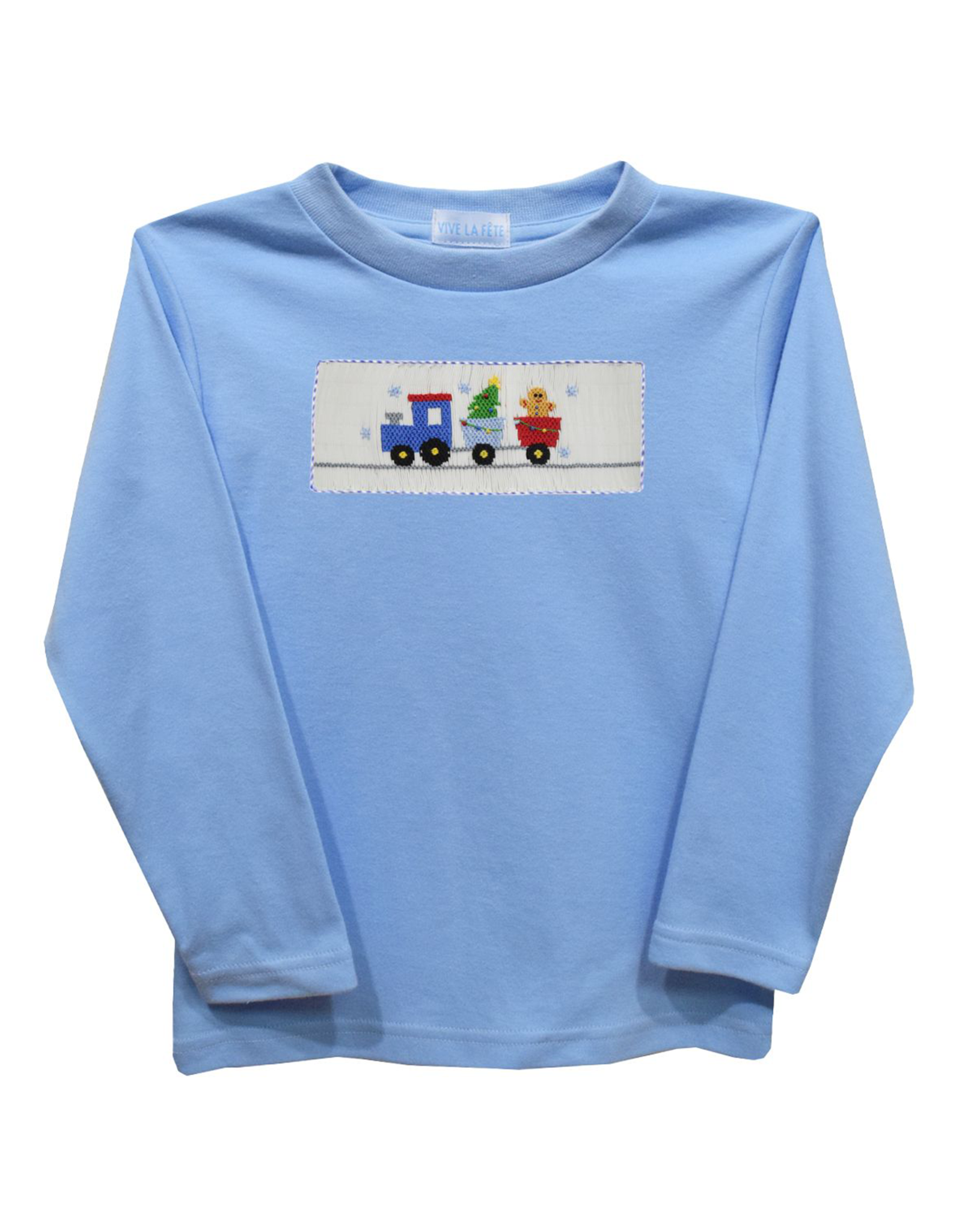 Vive la Fete VFF25 Light Blue Christmas Train Smocked Shirt