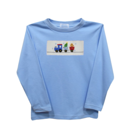 Vive la Fete Light Blue Christmas Train Smocked Shirt