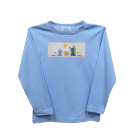 Vive la Fete (Size 2T) Light Blue Nativity Smocked Shirt