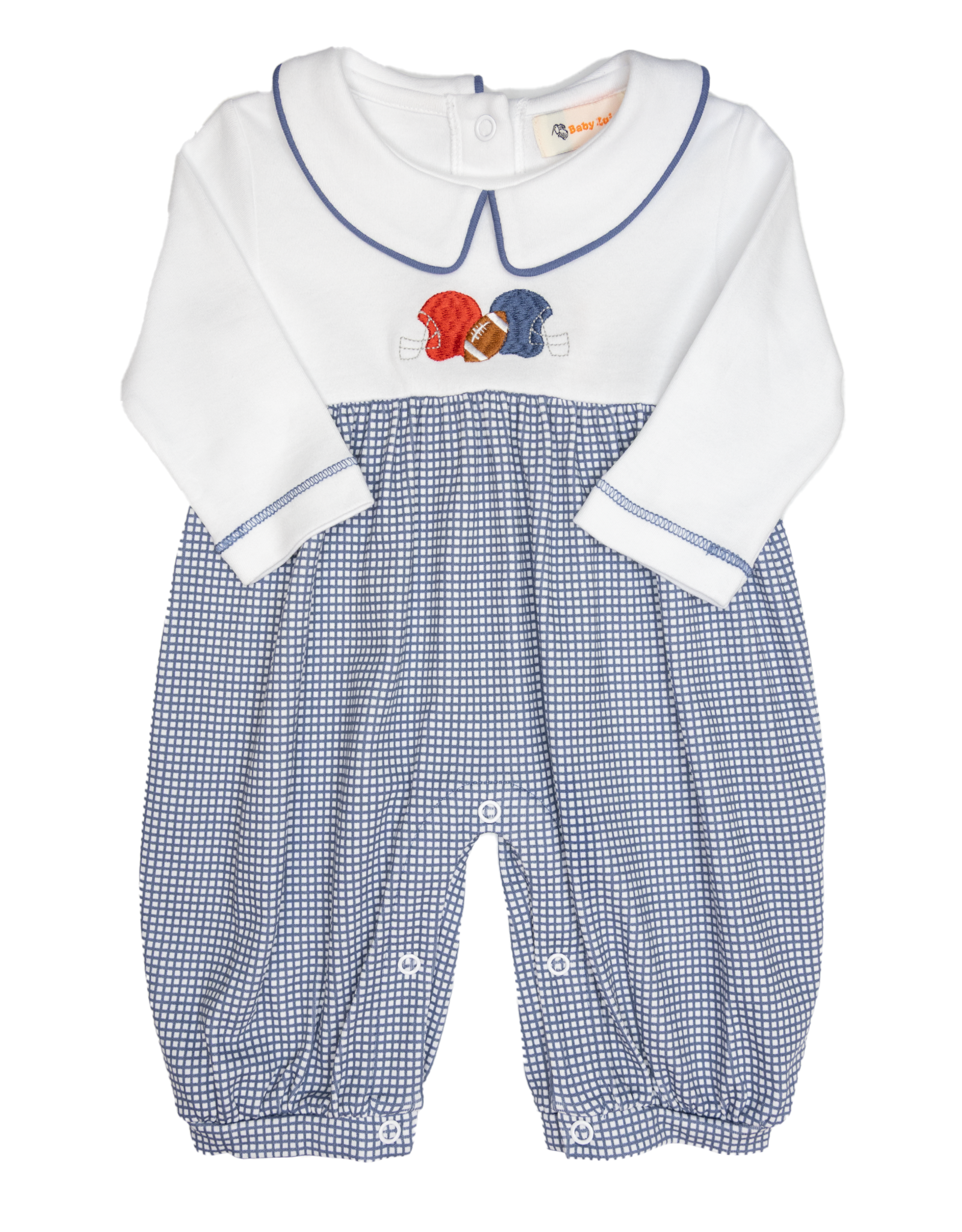 Luigi BL231 Blue Gingham Football Long Romper