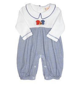 Luigi Blue Gingham Football Long Romper