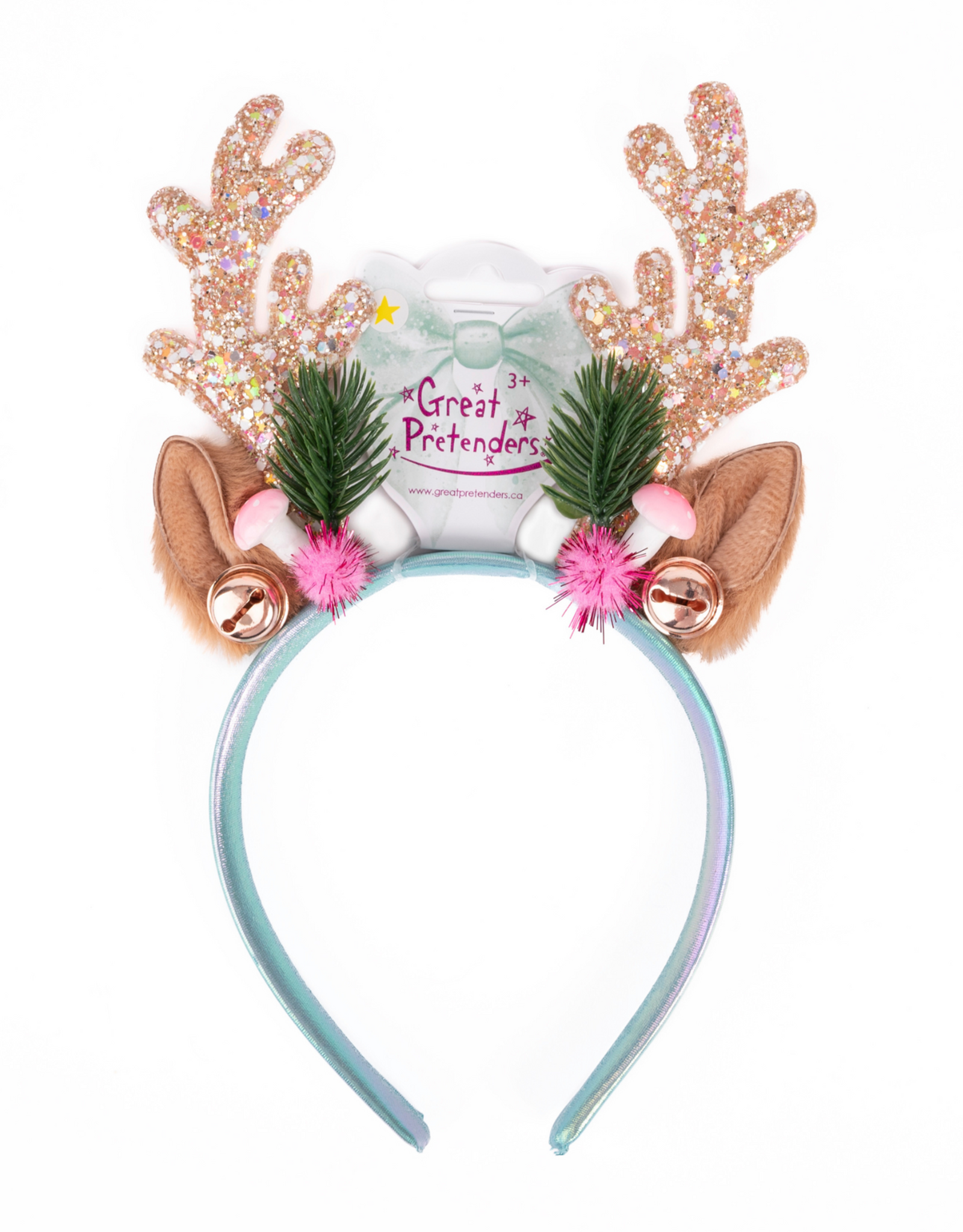 GreatPretenders 89087 Holiday Rudolph Headband Pink/Mint