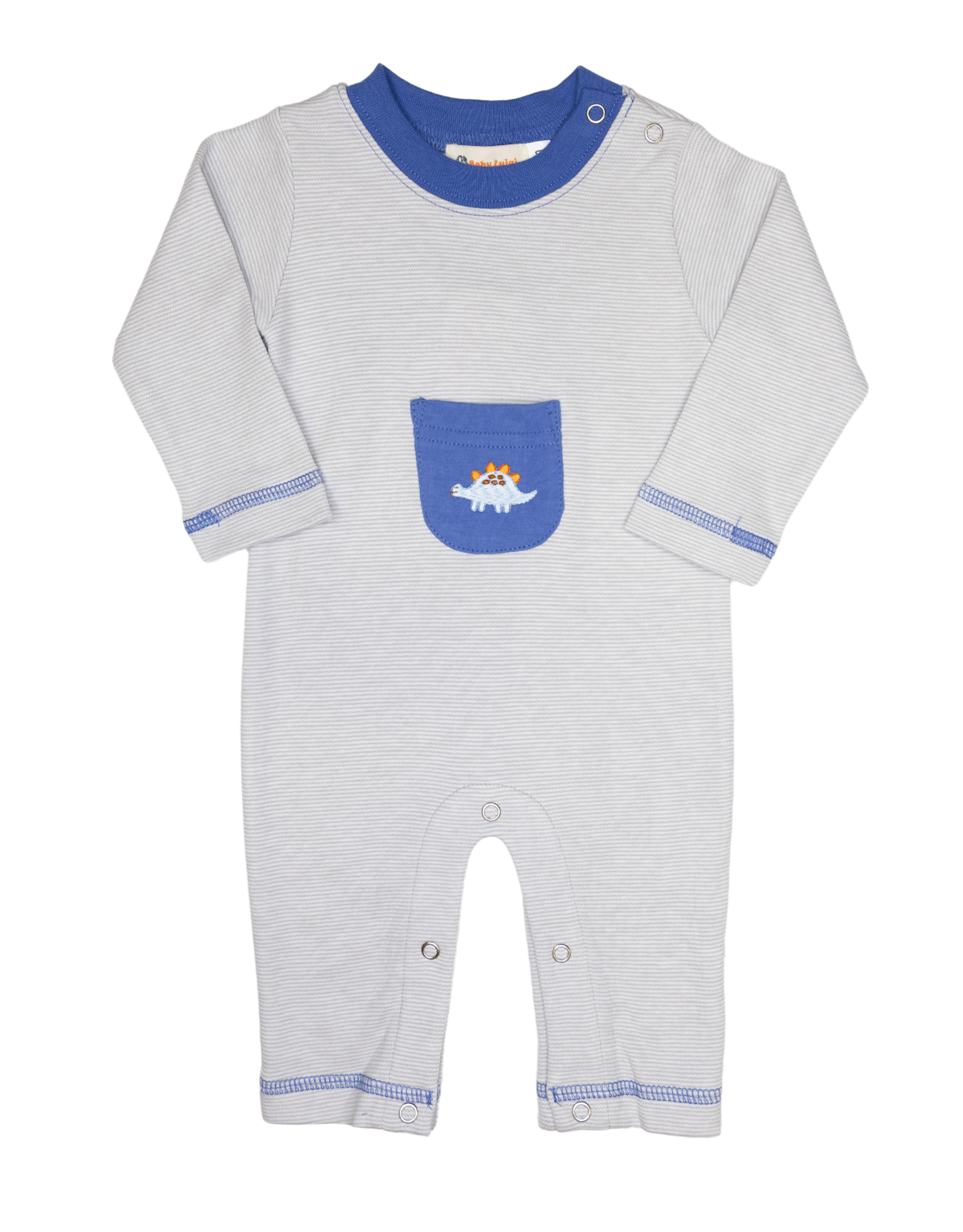 Luigi OI158 Grey Stripe Dinosaur Pocket Romper