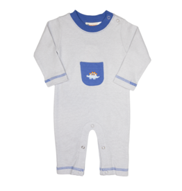Luigi Grey Stripe Dinosaur Pocket Romper