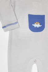 Luigi OI158 Grey Stripe Dinosaur Pocket Romper