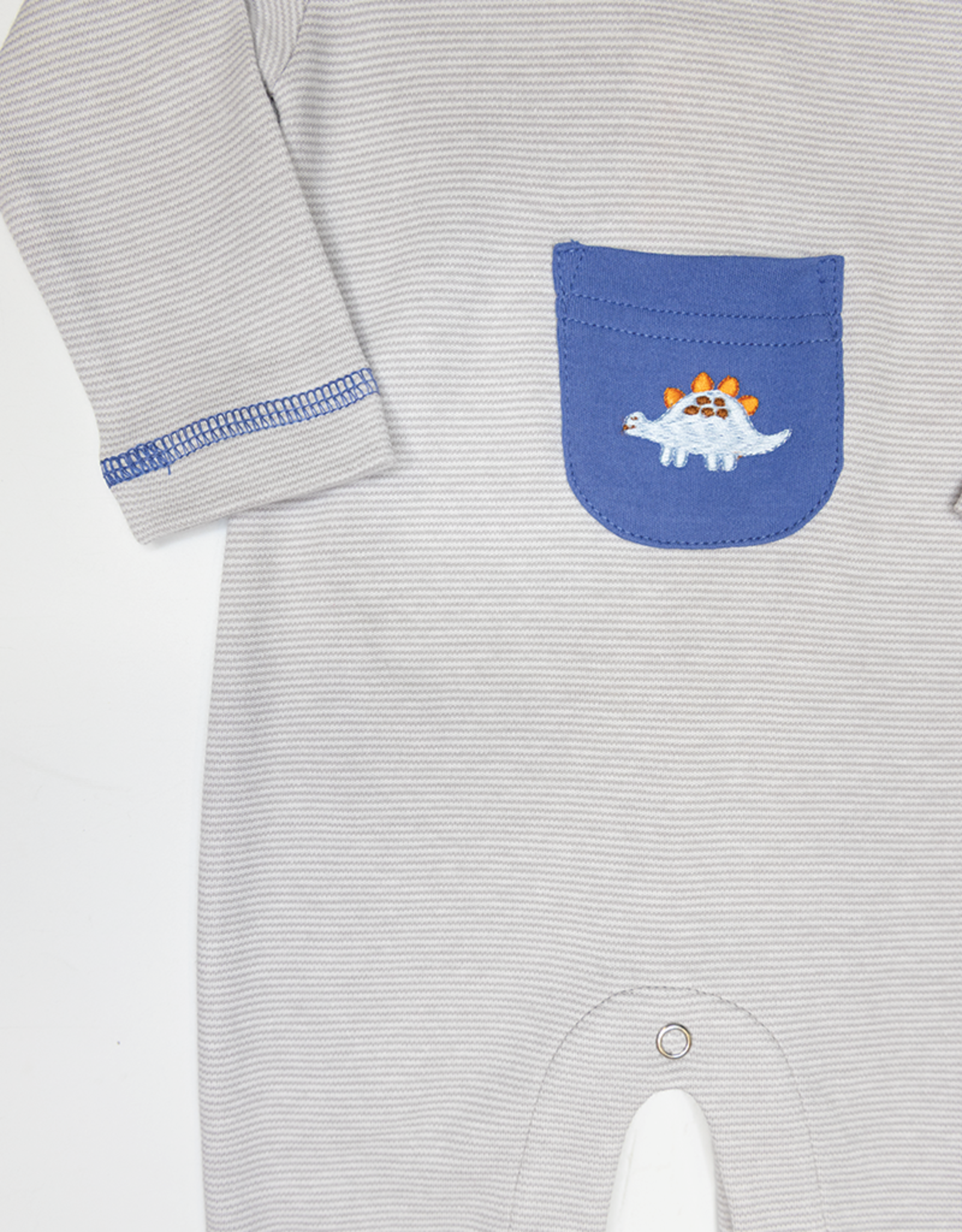 Luigi OI158 Grey Stripe Dinosaur Pocket Romper