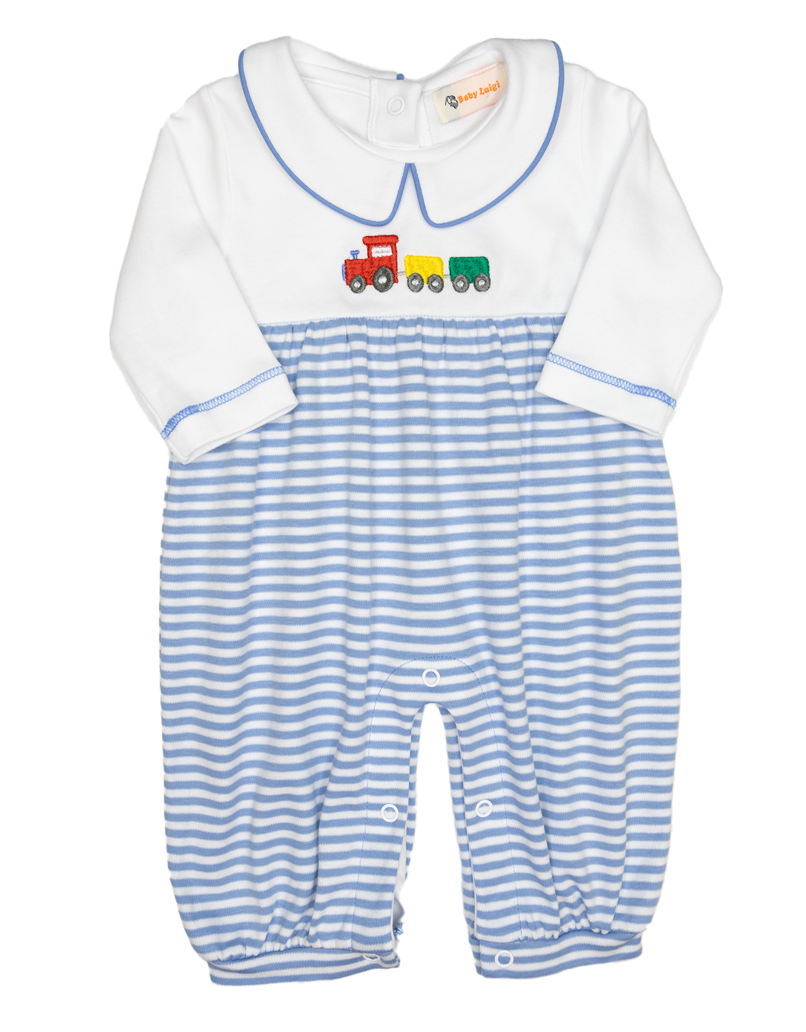 Luigi BL231 Chambray Stripe Train Long Romper