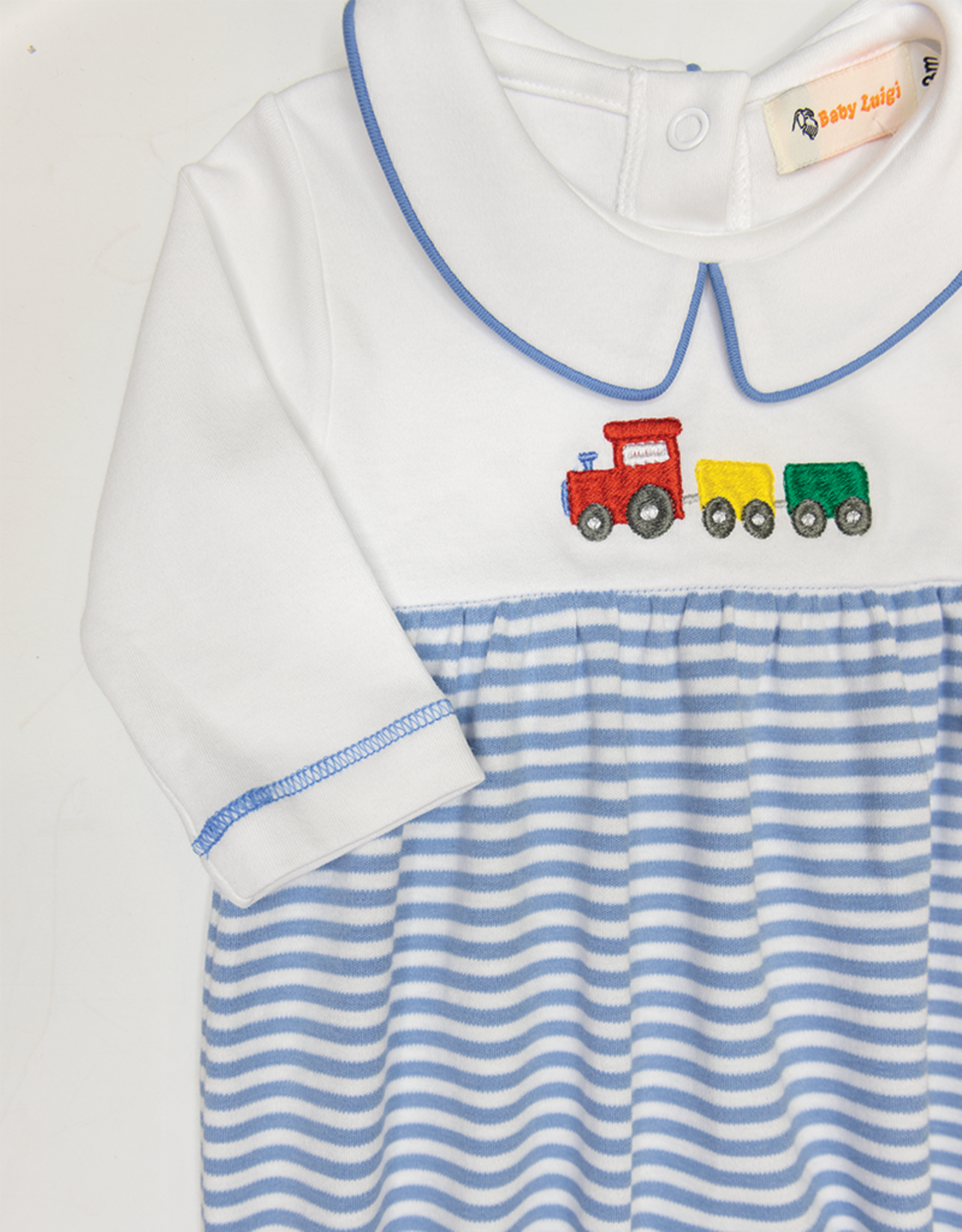 Luigi BL231 Chambray Stripe Train Long Romper