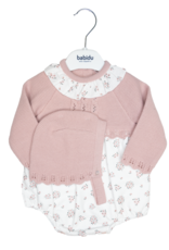 Babidu 31804 Pink Knitted Romper/Bonnet Set