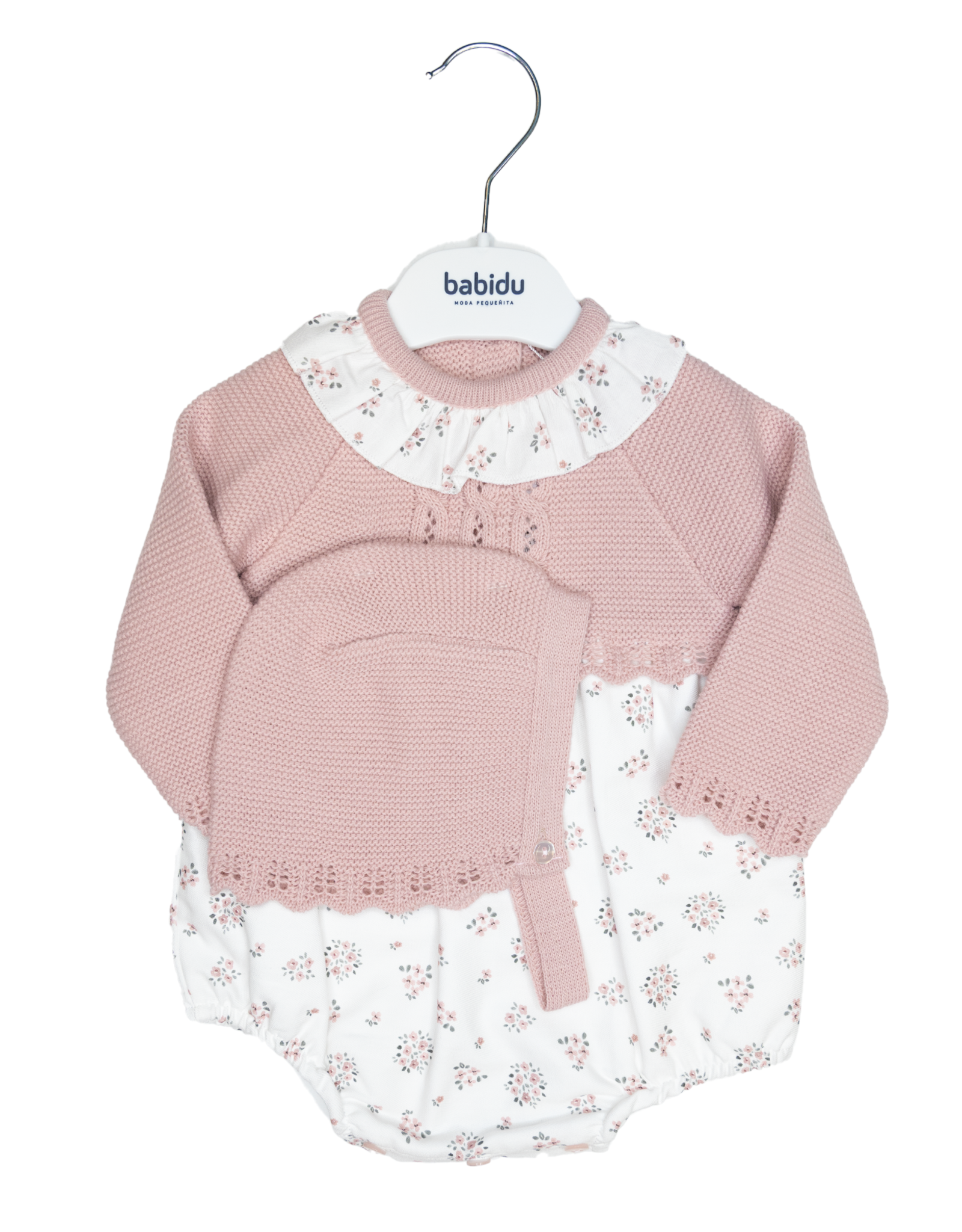 Babidu 31804 Pink Knitted Romper/Bonnet Set
