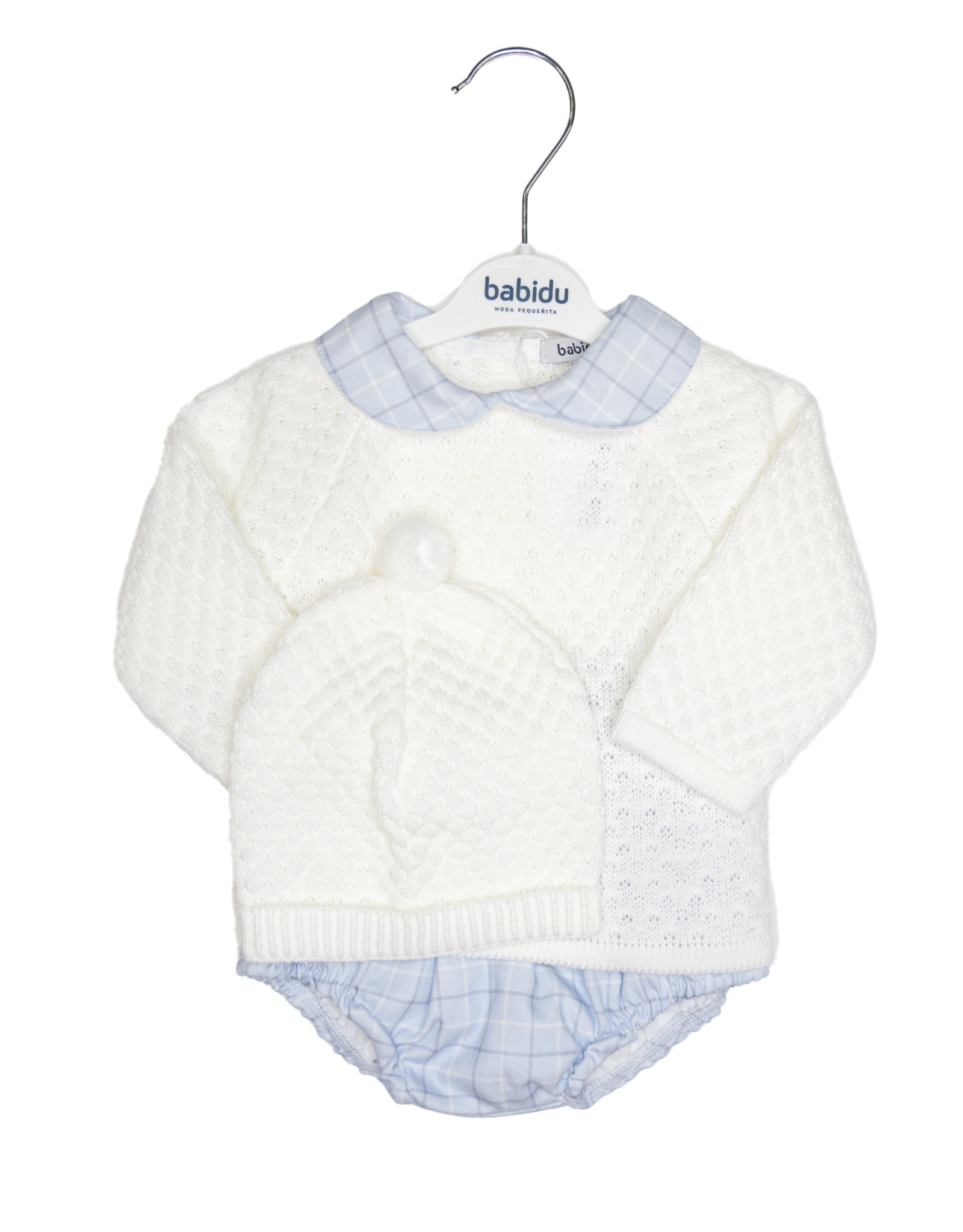 Babidu 40812 White/Blue Knitted Diaper Set