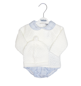 Babidu White/Blue Knitted Diaper Set