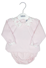 Babidu 42614 Pink Knit Collared Diaper Set