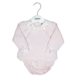 Babidu Pink Knit Collared Diaper Set