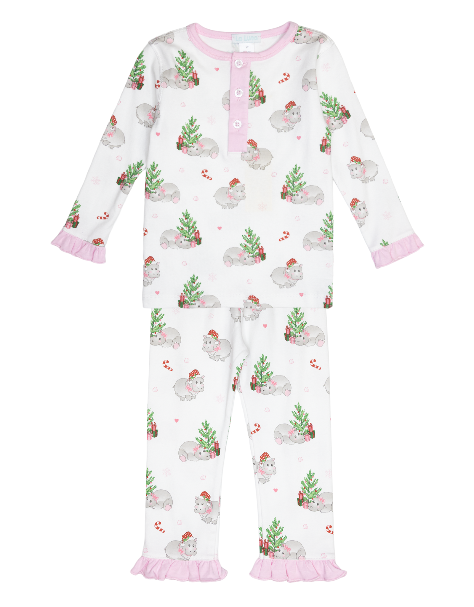 Lulu Bebe LBF25 Pink Hippo 2 pc PJ Set