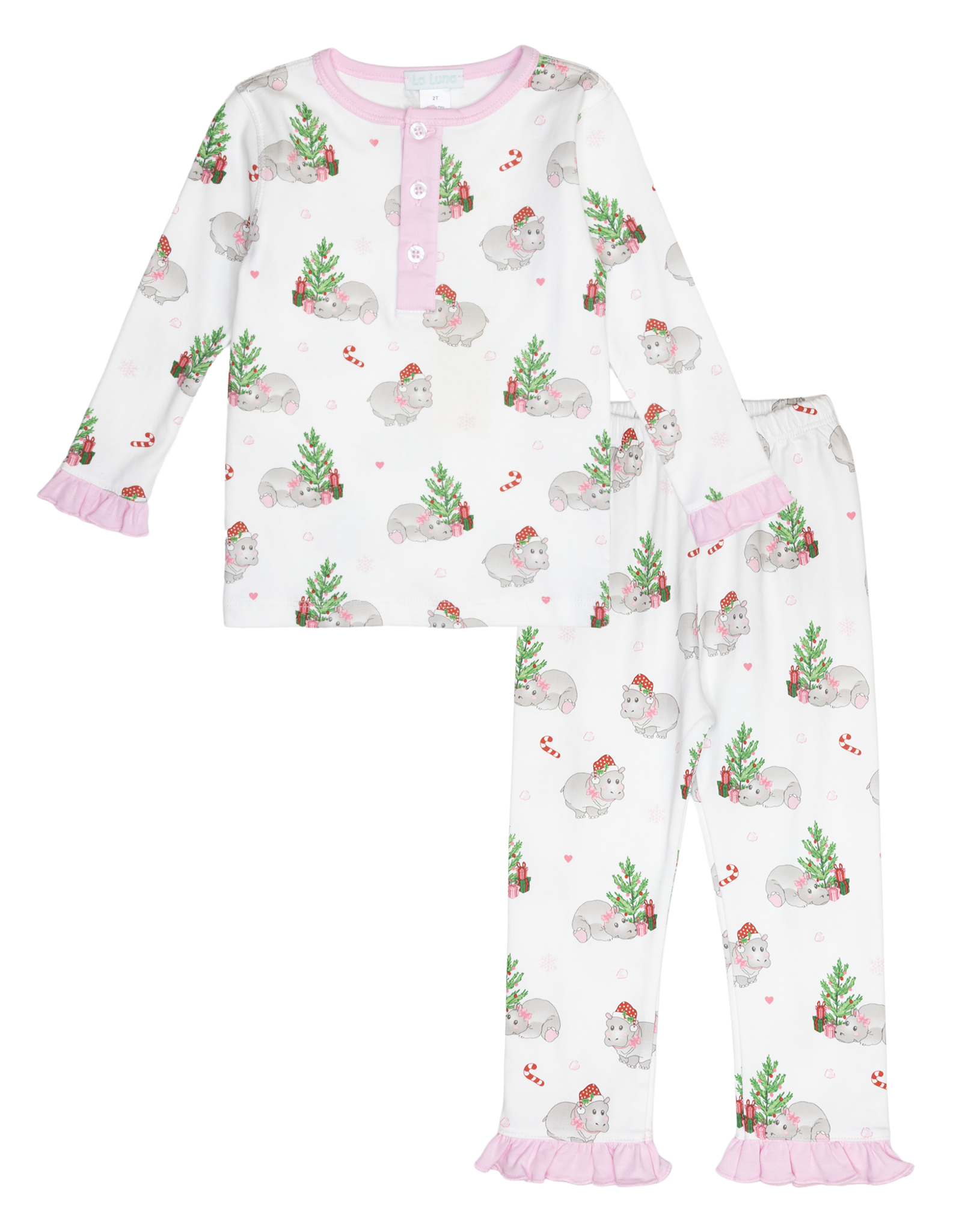 Lulu Bebe LBF25 Pink Hippo 2 pc PJ Set