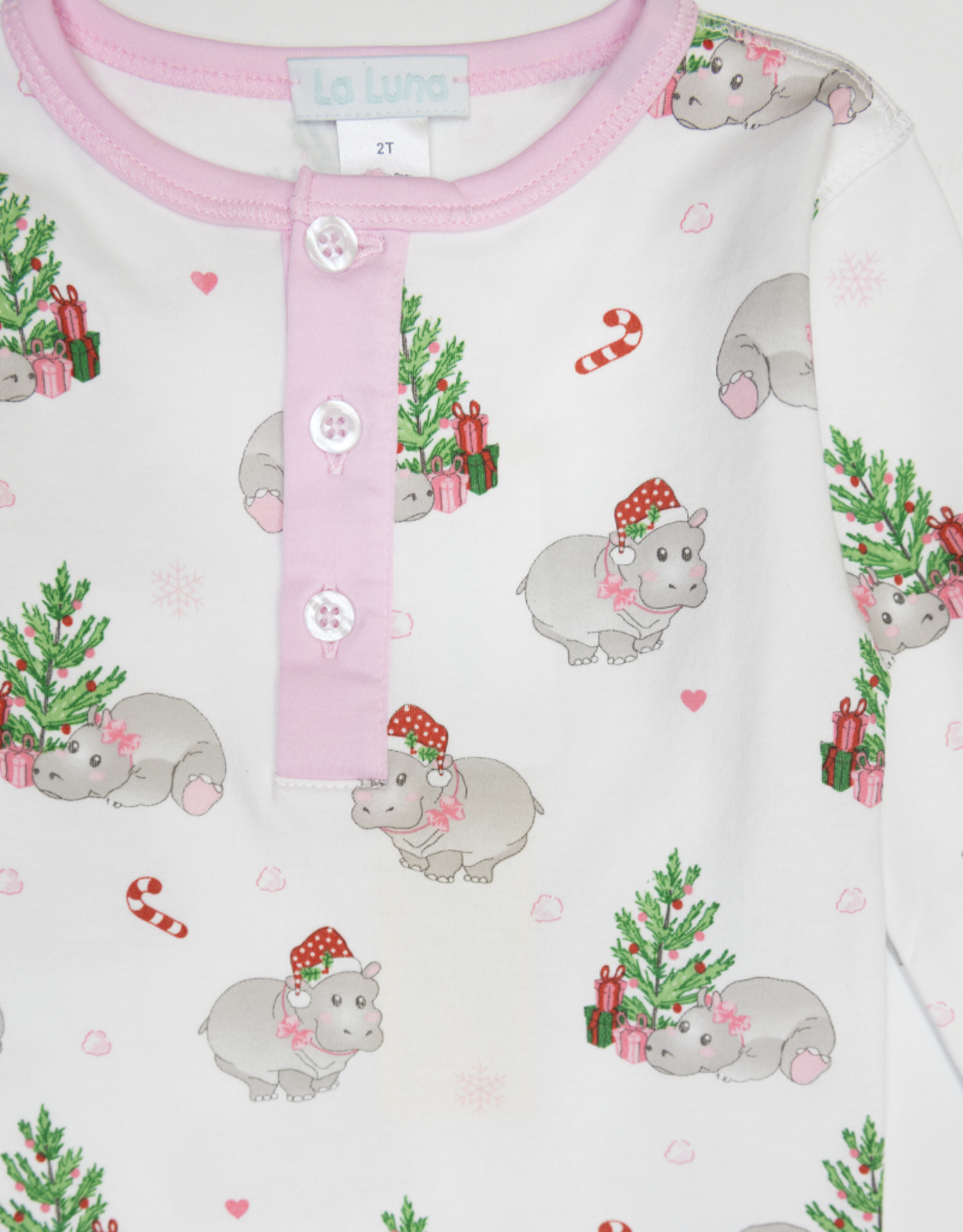 Lulu Bebe LBF25 Pink Hippo 2 pc PJ Set