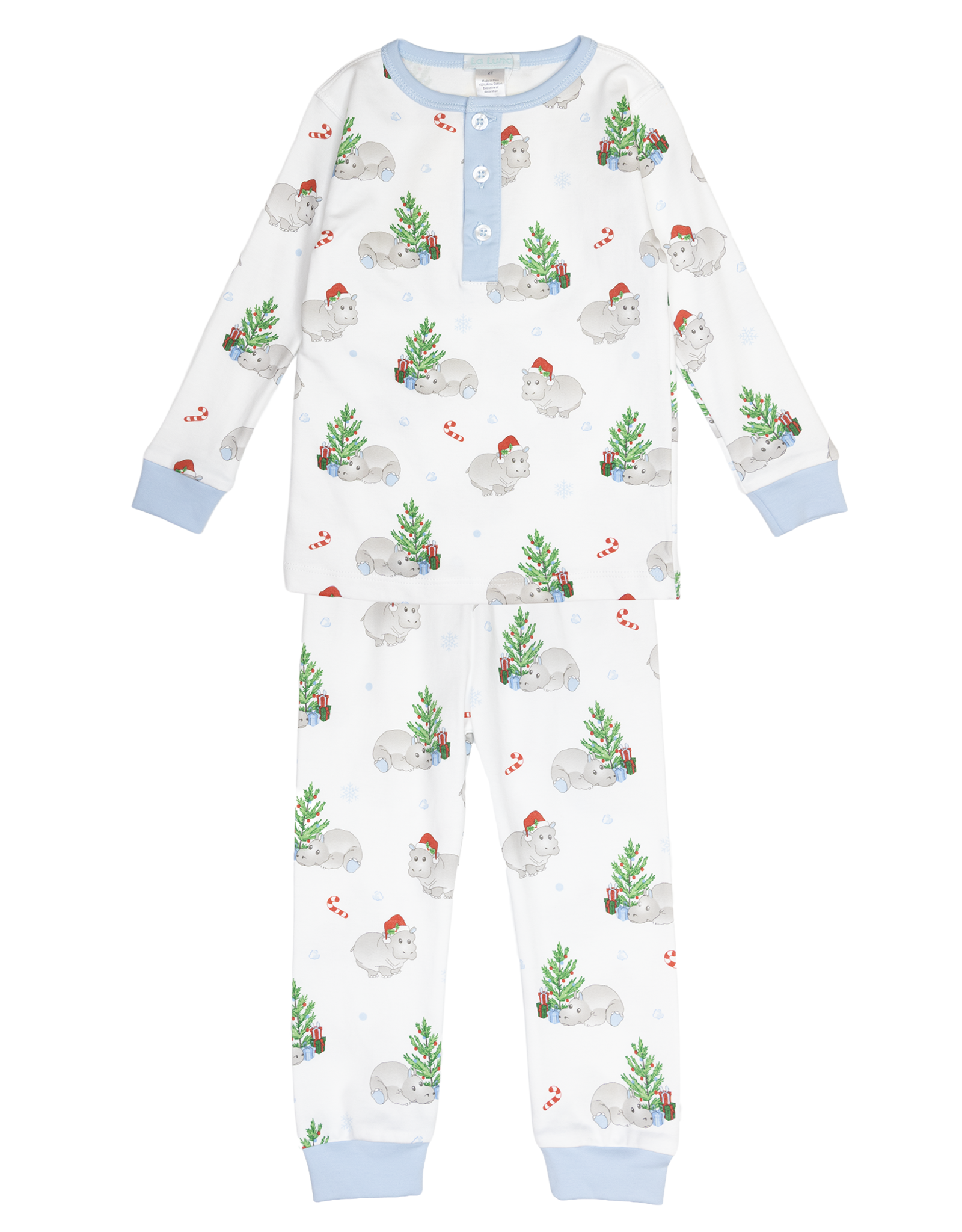 Lulu Bebe LBF25 Blue Hippo 2 pc PJ Set