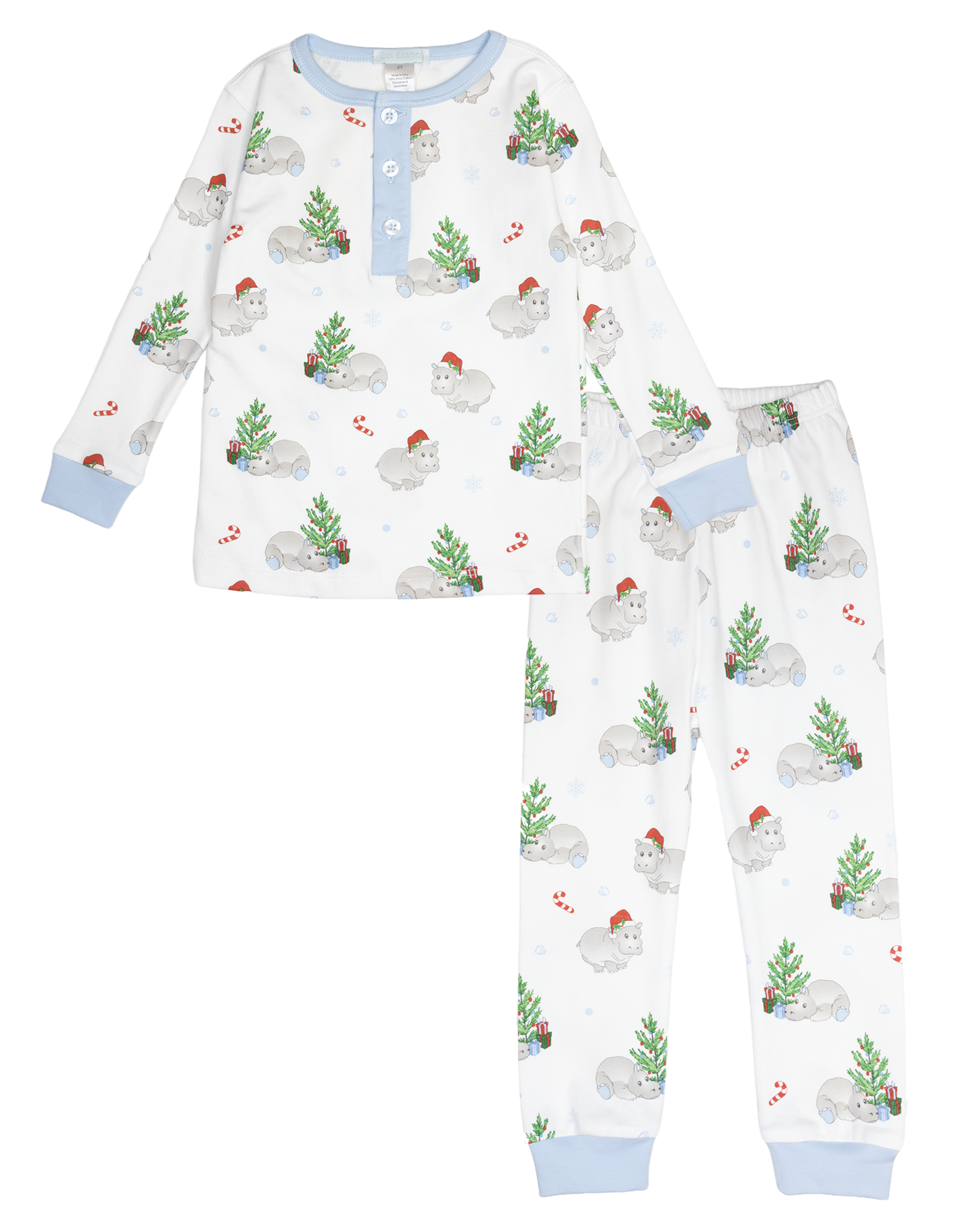 Lulu Bebe LBF25 Blue Hippo 2 pc PJ Set