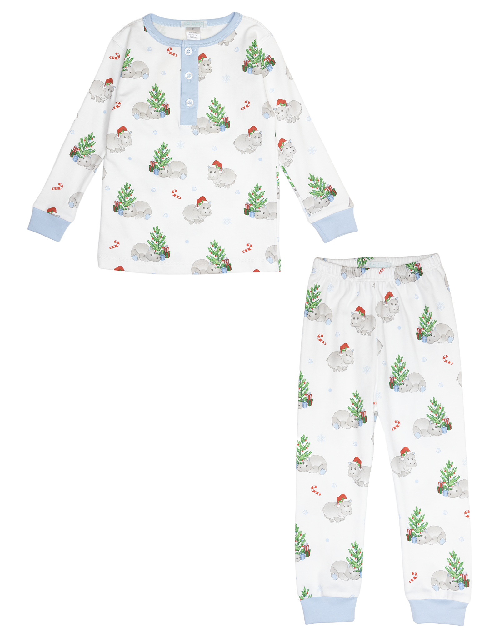 Lulu Bebe LBF25 Blue Hippo 2 pc PJ Set