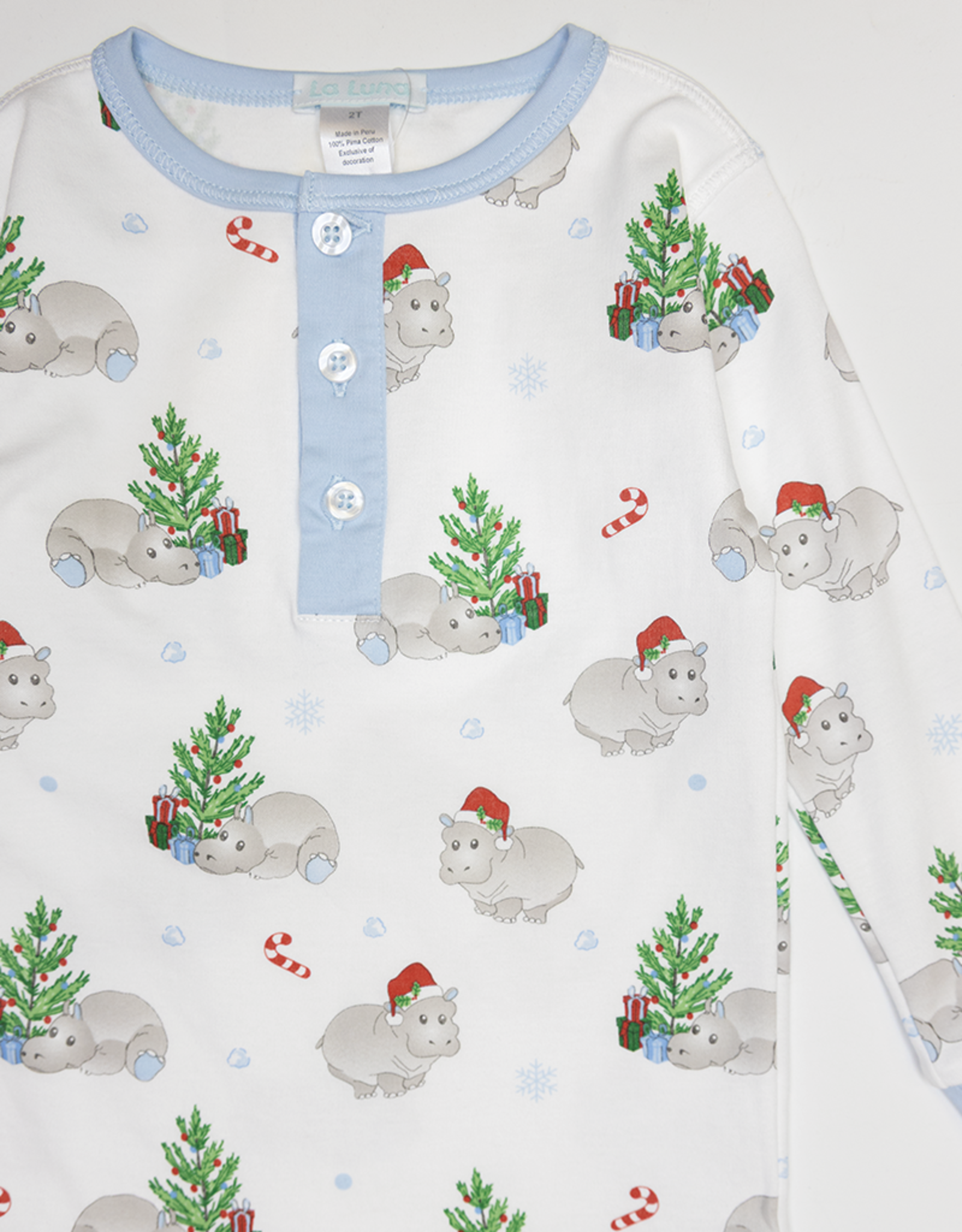 Lulu Bebe LBF25 Blue Hippo 2 pc PJ Set